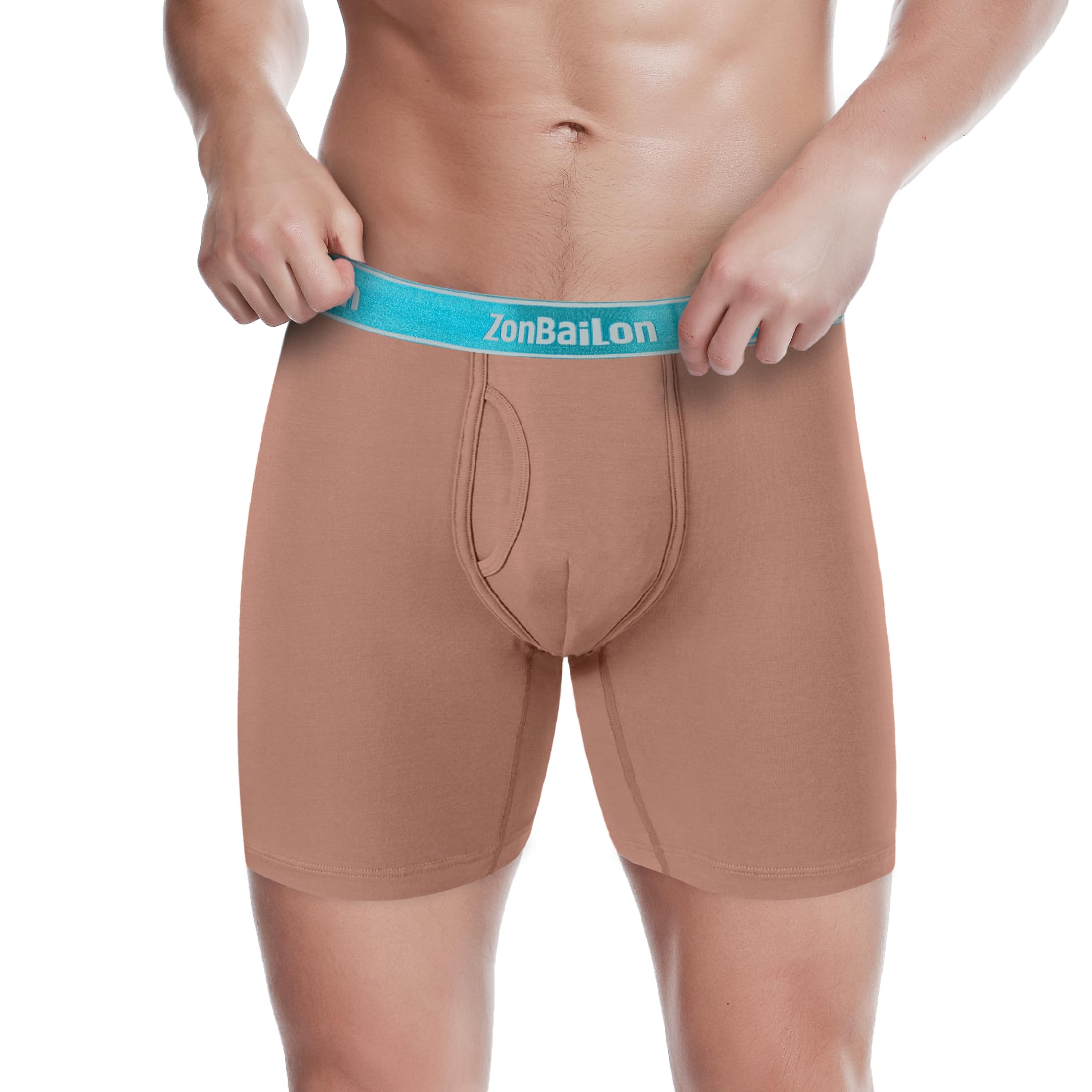 **ZONBAILON Men's Boxer Briefs with Open Fly & Bulge Pouch - Soft Breathable Underwear for Workout, Travel & Everyday Comfort**