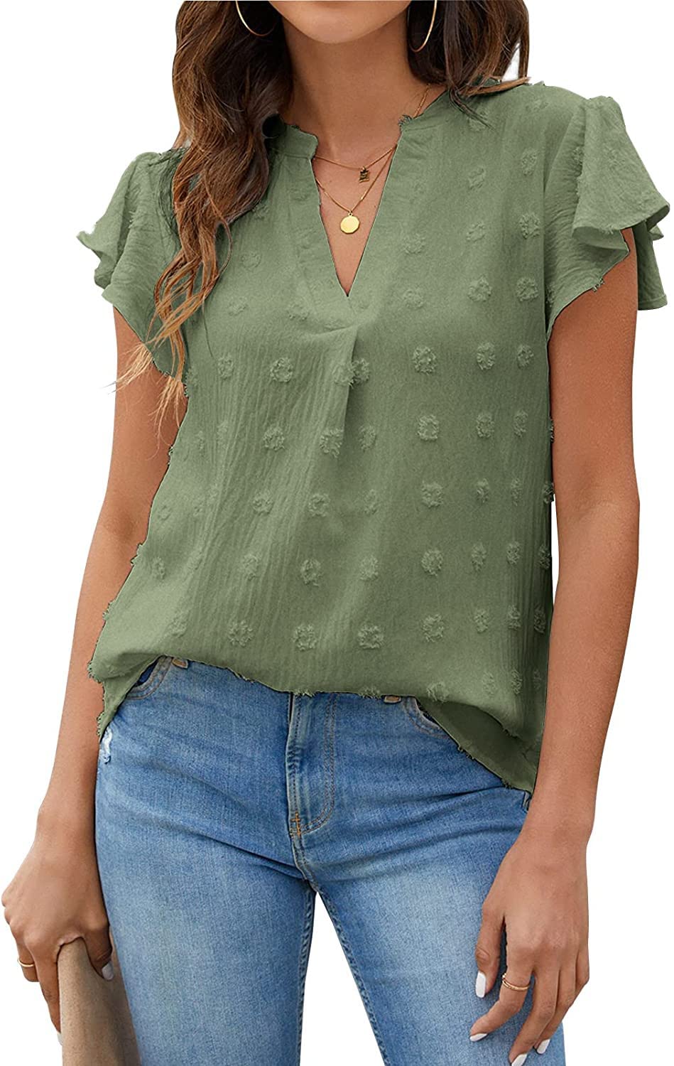 Women's V Neck Lace Crochet Tunic Top - Flowy Casual Blouse Shirt for Summer, Beach, and Boho Style Outfits | Breathable & Comfortable Women's Fashion Top