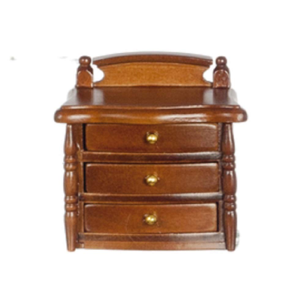 Miniature Dollhouse Bedroom Furniture Set - Walnut Wood Nightstand & Bedside Chest for Dollhouse Decor, DIY Miniature Projects, and Collectors