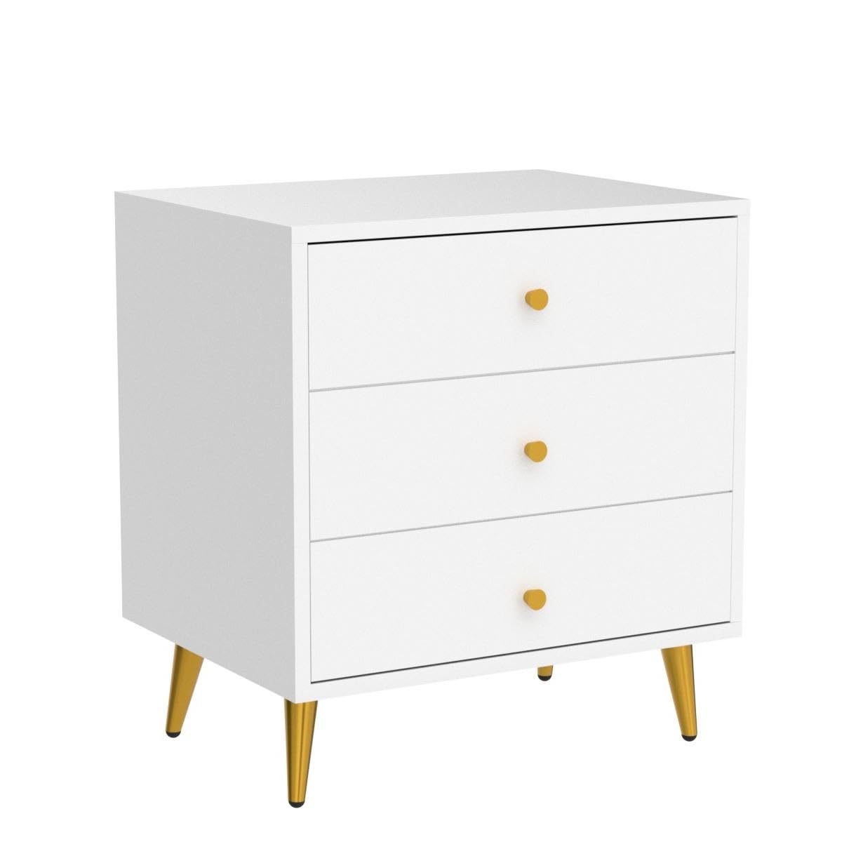 Homsee White Modern Nightstand Set of 2 - 3 Drawer Bedside Table with Sturdy Metal Legs, Versatile End Table for Bedroom & Living Room (19.7”L x 15.7”W x 21.3”H) - Perfect for Small Spaces, Apartment Furniture & Home Decor
