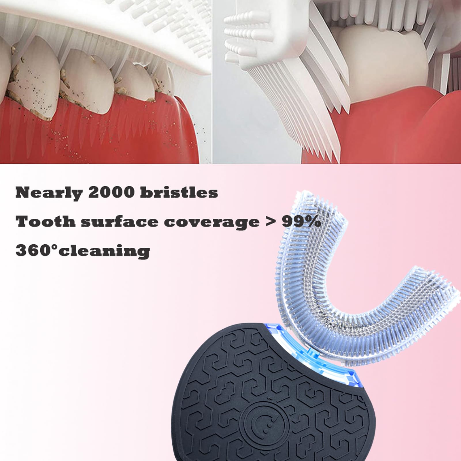Automatic U-Shaped Ultrasonic Toothbrush for Adults - Teeth Whitening Sonic Electric Toothbrush (Black) | Perfect for Travel, Home & Daily Oral Care