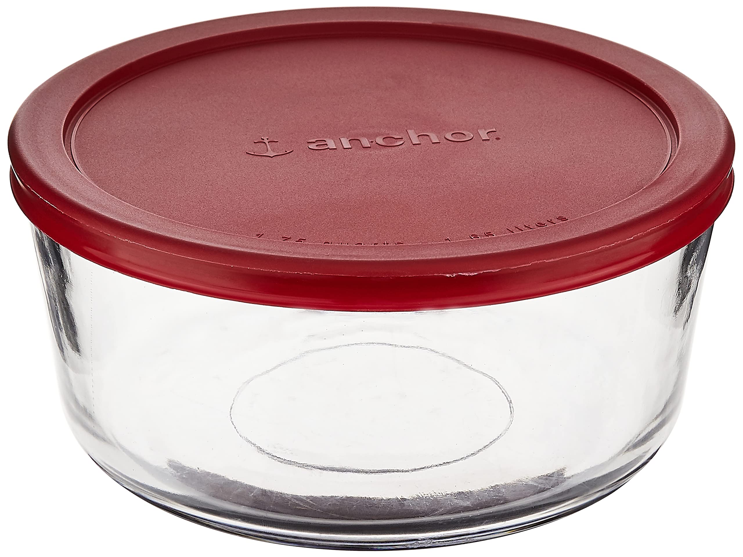 Anchor Hocking 7-Cup Round Glass Food Storage Containers with Airtight Red Plastic Lids - Set of 4 for Meal Prep, Leftovers & Pantry Organization | BPA-Free Kitchen Storage Solution