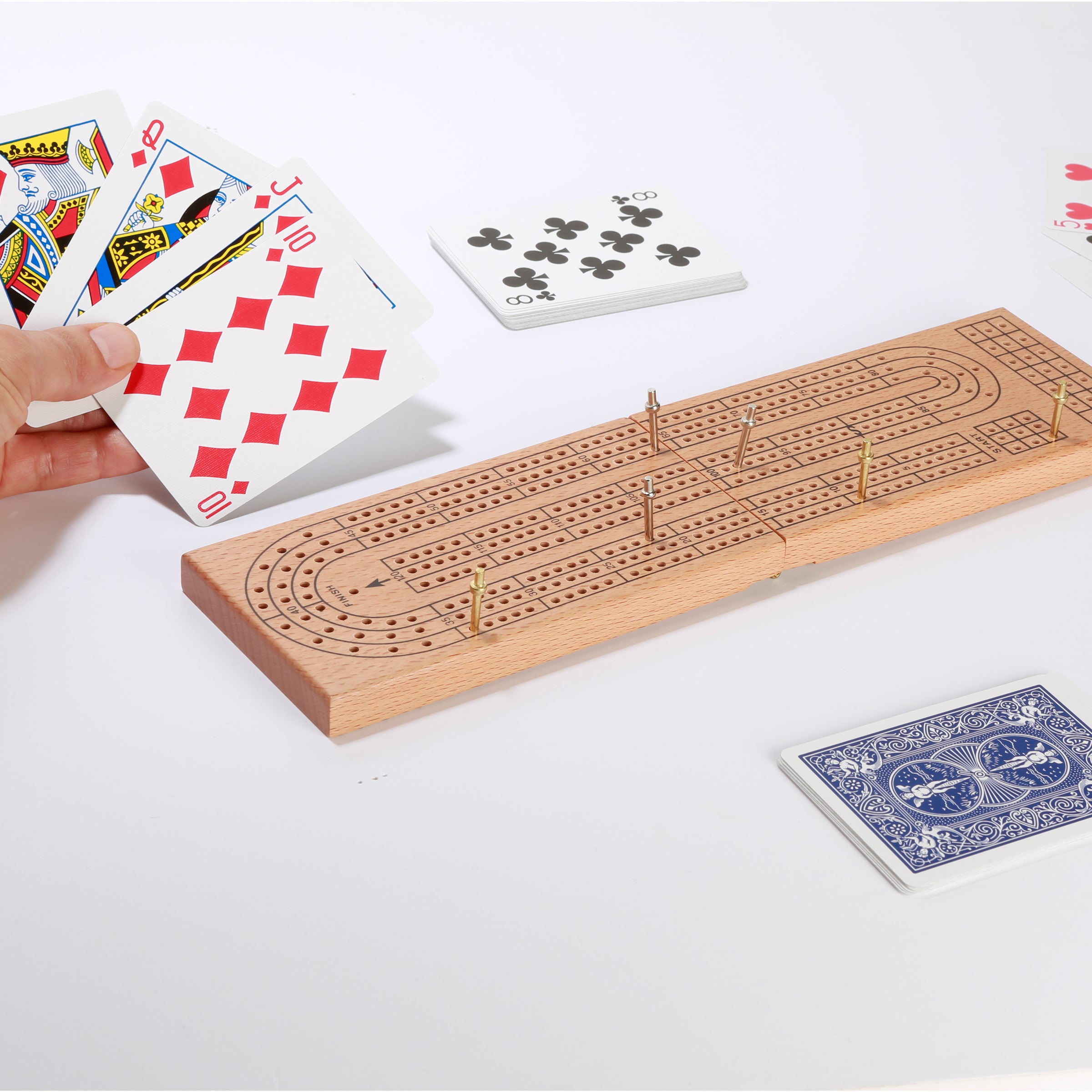 Cribbage Board Game Set - Classic Wooden Peg Board with 9