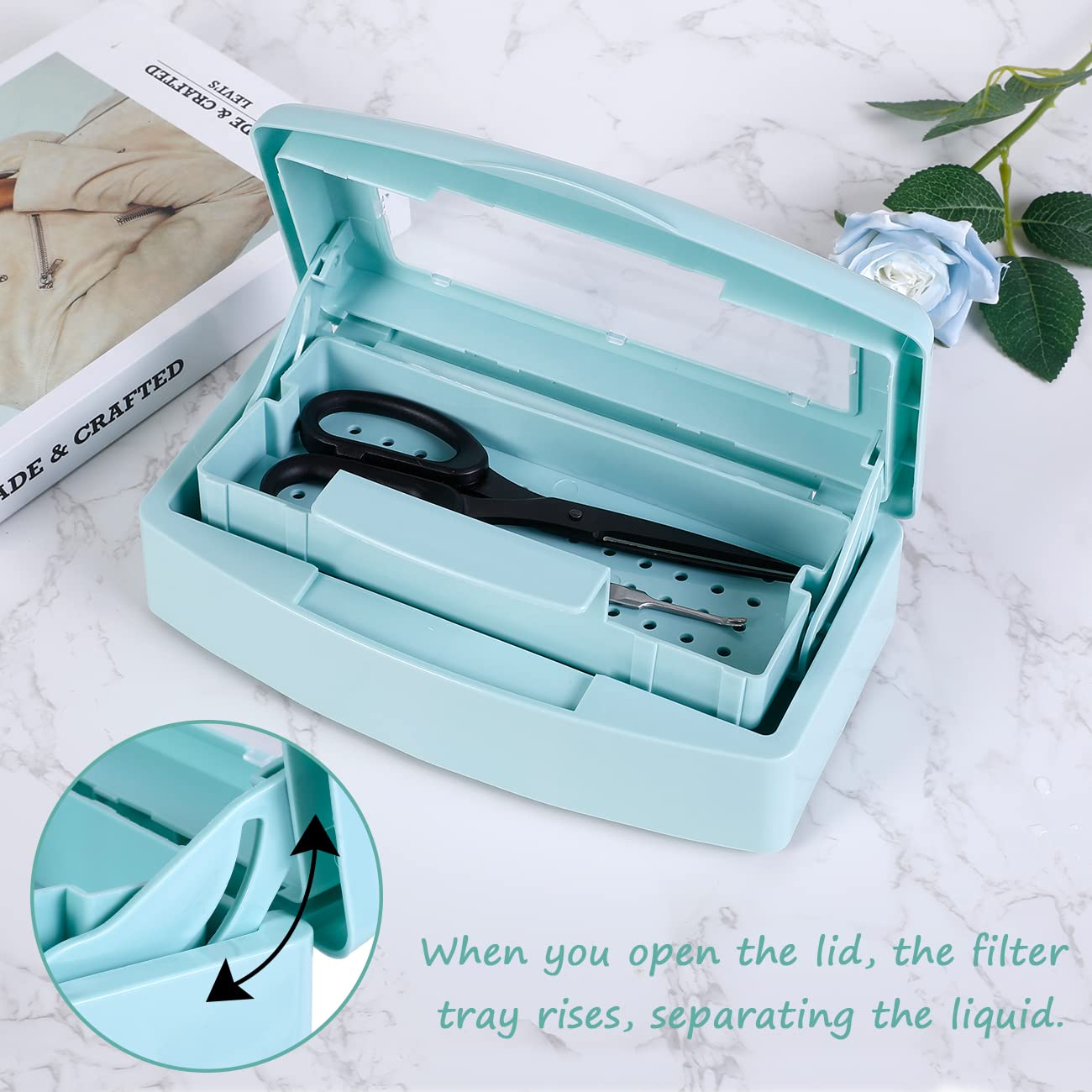 Gusnilo Barbicide Disinfectant Box - Nail Art Tools Sanitizing Tray & Sterilizer Container for Manicure Tools | Plastic Storage Organizer for Salon & Home Use (Light Green)