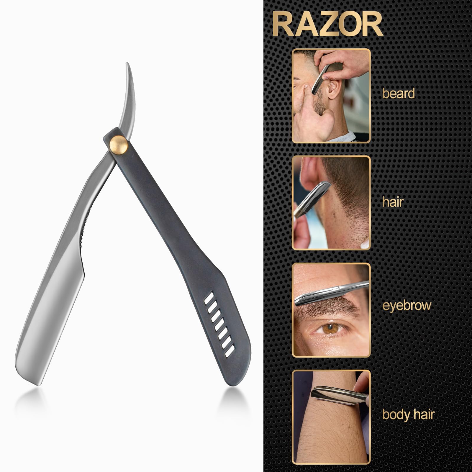 Premium Stainless Steel Straight Razor for Men - 15 Replaceable Blades, Barber Shaving Kit for Professional & Home Use - Perfect for Beard Shaping, Grooming & Close Shaves (Gold-Orange)