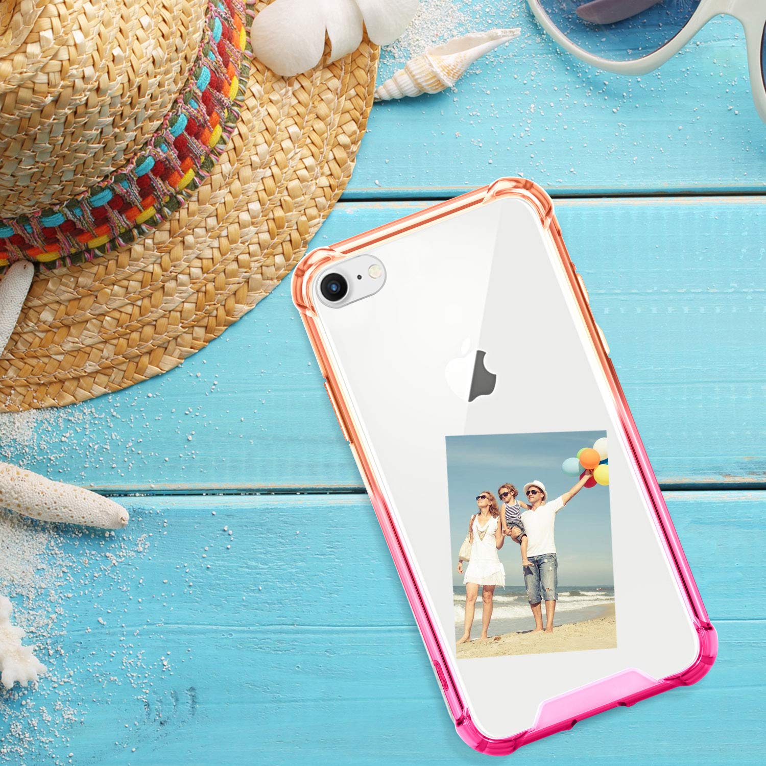 Slim Clear Shockproof iPhone SE 2020/8/7 Case - Cute Anti-Scratch TPU Bumper & Hard PC Back Cover for 4.7 Inch iPhones (Orange Pink) - Perfect for Everyday Protection & Style