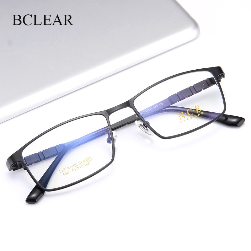 Bclear Men's Full Rim Square Titanium Eyeglasses Frame - Lightweight Durable My5009 for Work, Reading & Everyday Wear