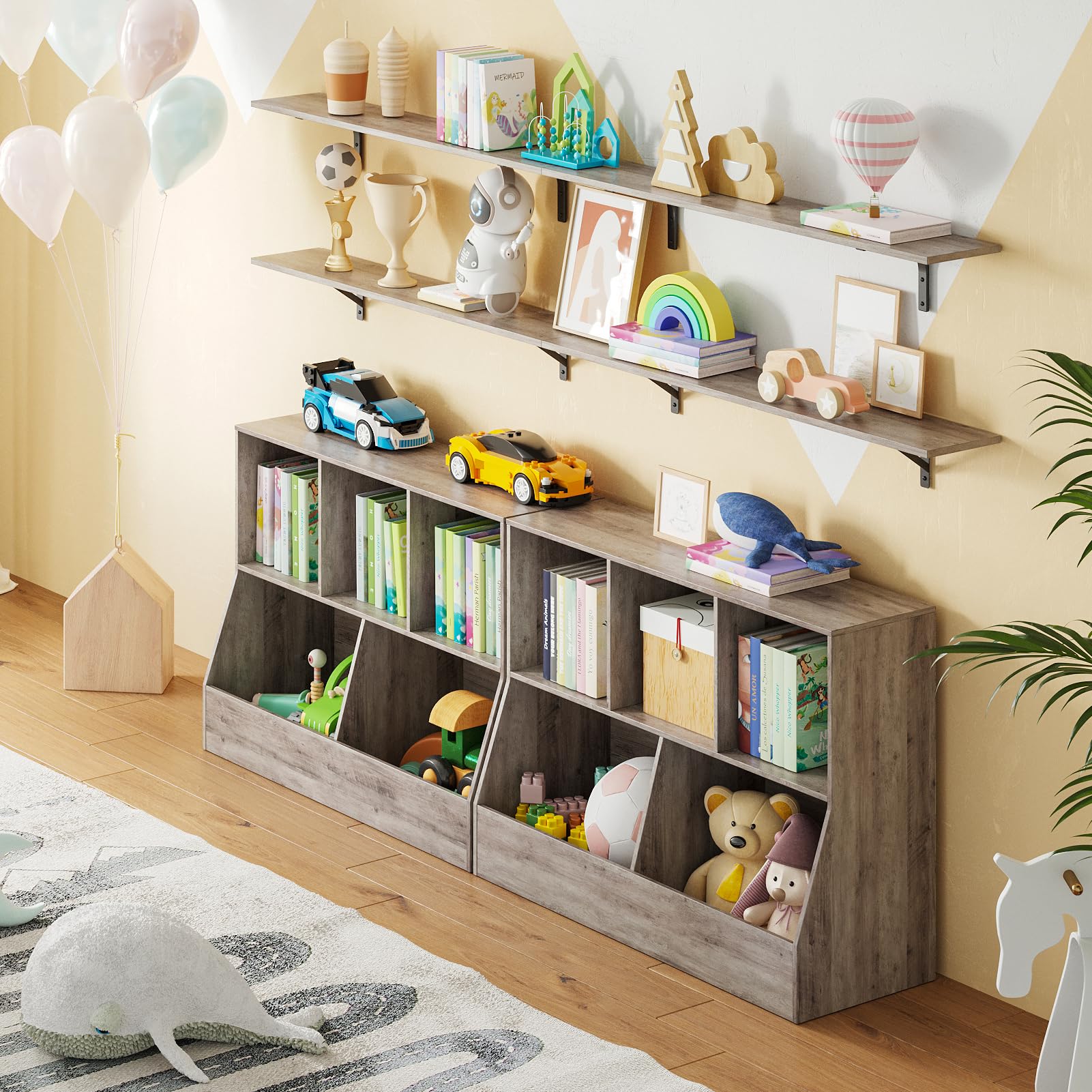 DINZI LVJ Kids Wooden Toy Storage Organizer & Bookshelf - 5 Cubby Bookcase for Playroom, Bedroom, Nursery - 39.4