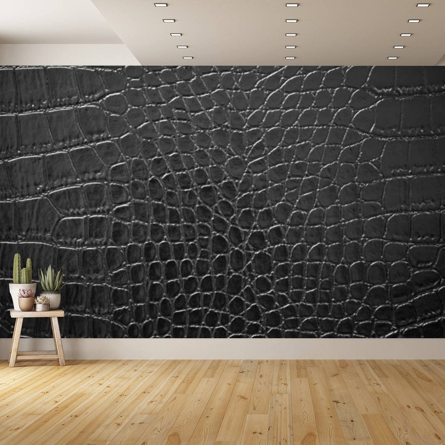 Removable Peel and Stick Wallpaper - Black Leather Crocodile Texture Alligator Pattern, Self-Adhesive Luxury Black & White Wallpaper for Bedroom, Kitchen, Bathroom & Home Decor | Perfect for Accent Walls, Furniture Makeovers, and DIY Interior Design Projects