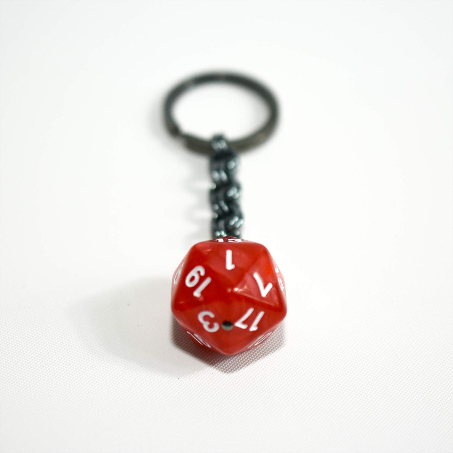 20-Sided Dice Keychain - Red & White DND Accessory for RPG Gaming, Tabletop Games & Gifts