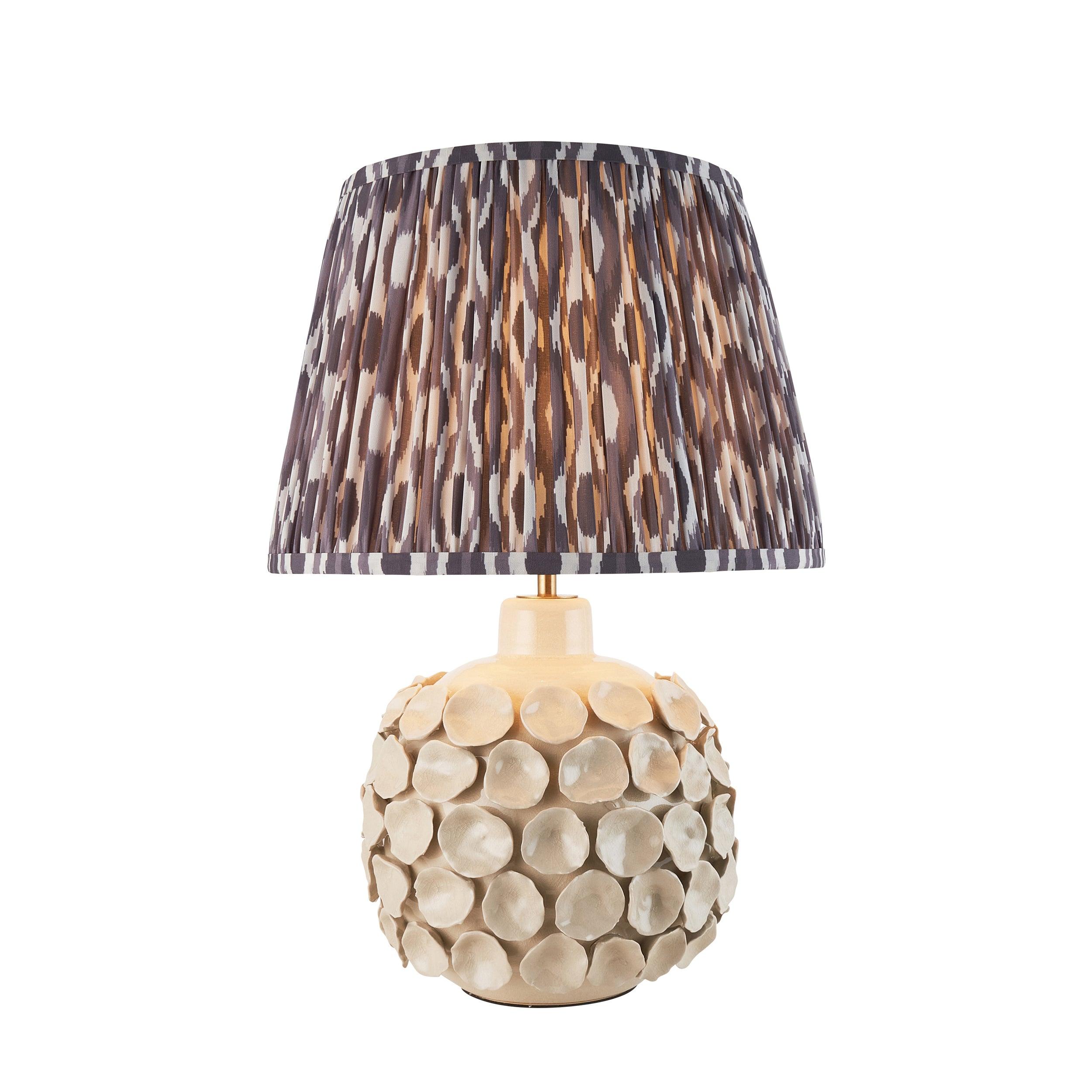 Borello Ivory Ceramic Table Lamp with Ikat 35cm Pearl Grey Shade - Elegant Home Decor for Living Room, Bedroom & Office Lighting