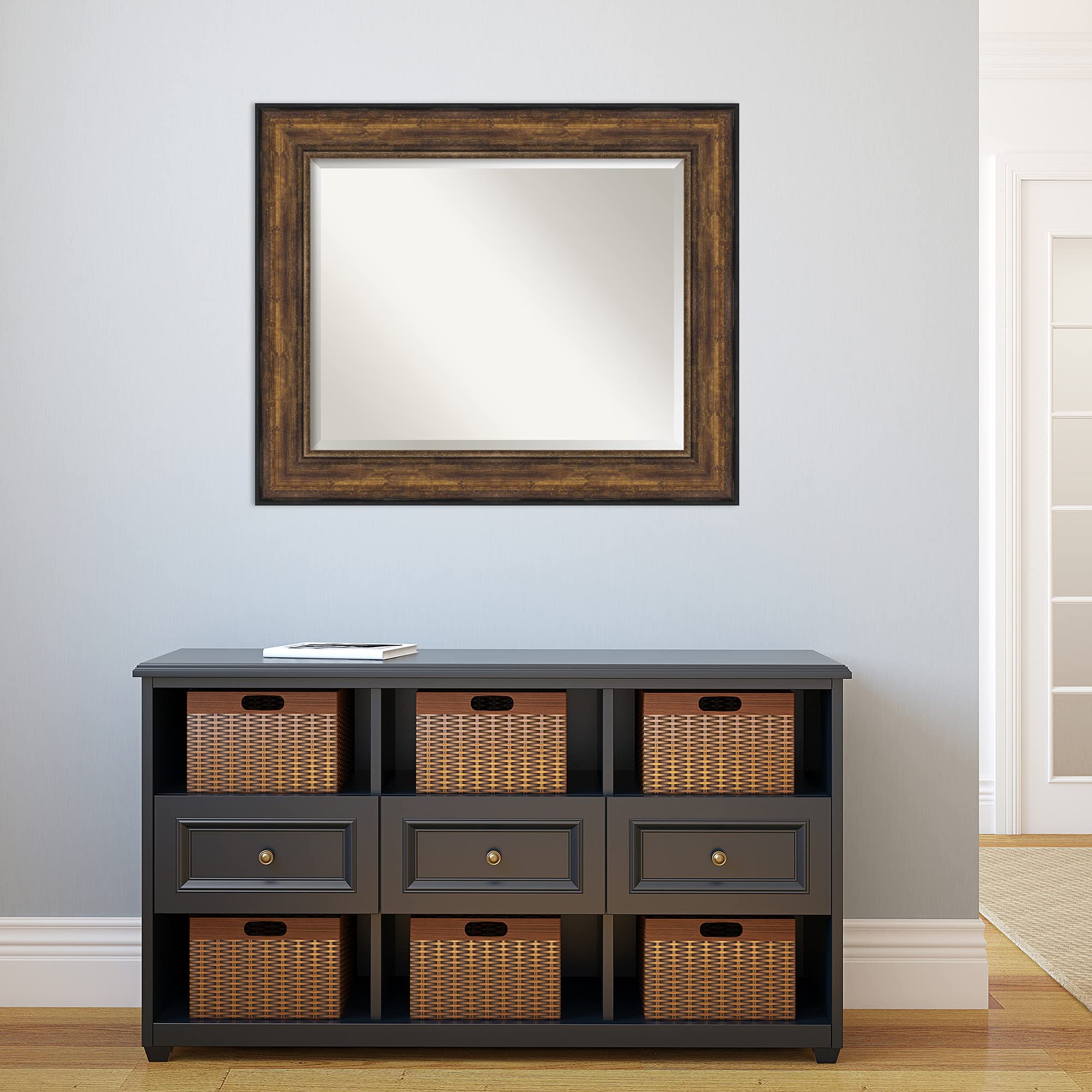 Amanti Art 30x36 Inch Bronze Wall Mirror - Large Traditional Framed Rectangle Bathroom & Living Room Decor with Beveled Edge - Hangs Horizontally or Vertically - Perfect for Bedroom, Entryway, and Ballroom Wall Decor