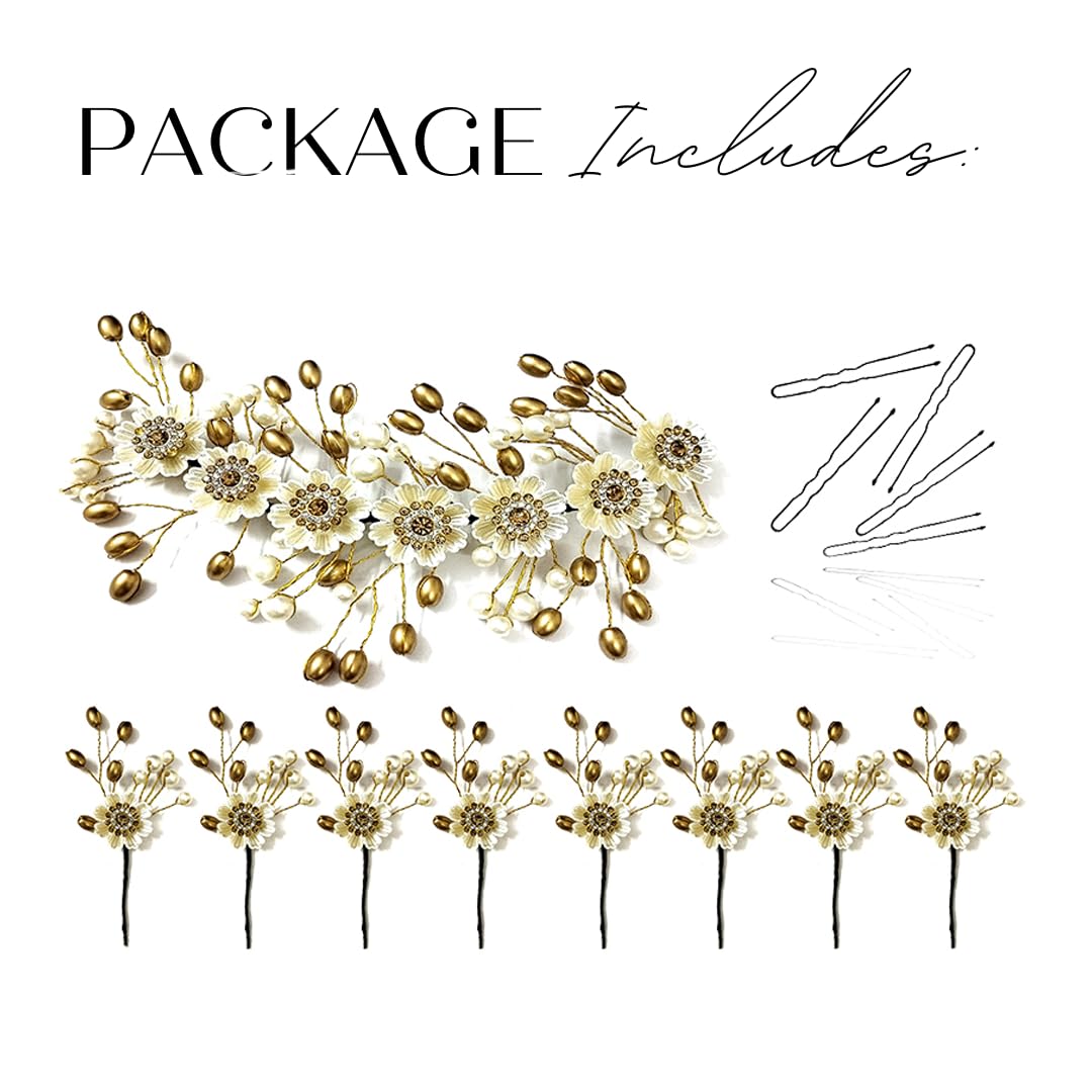 Ansh Elegant Artificial Metal Floral Hairpin with Silver & Golden Pearls | Stylish Hair Clips & Juda Pins for Women & Girls | Perfect for Weddings, Parties & Daily Wear (Combo Pack 2351 & 2352)