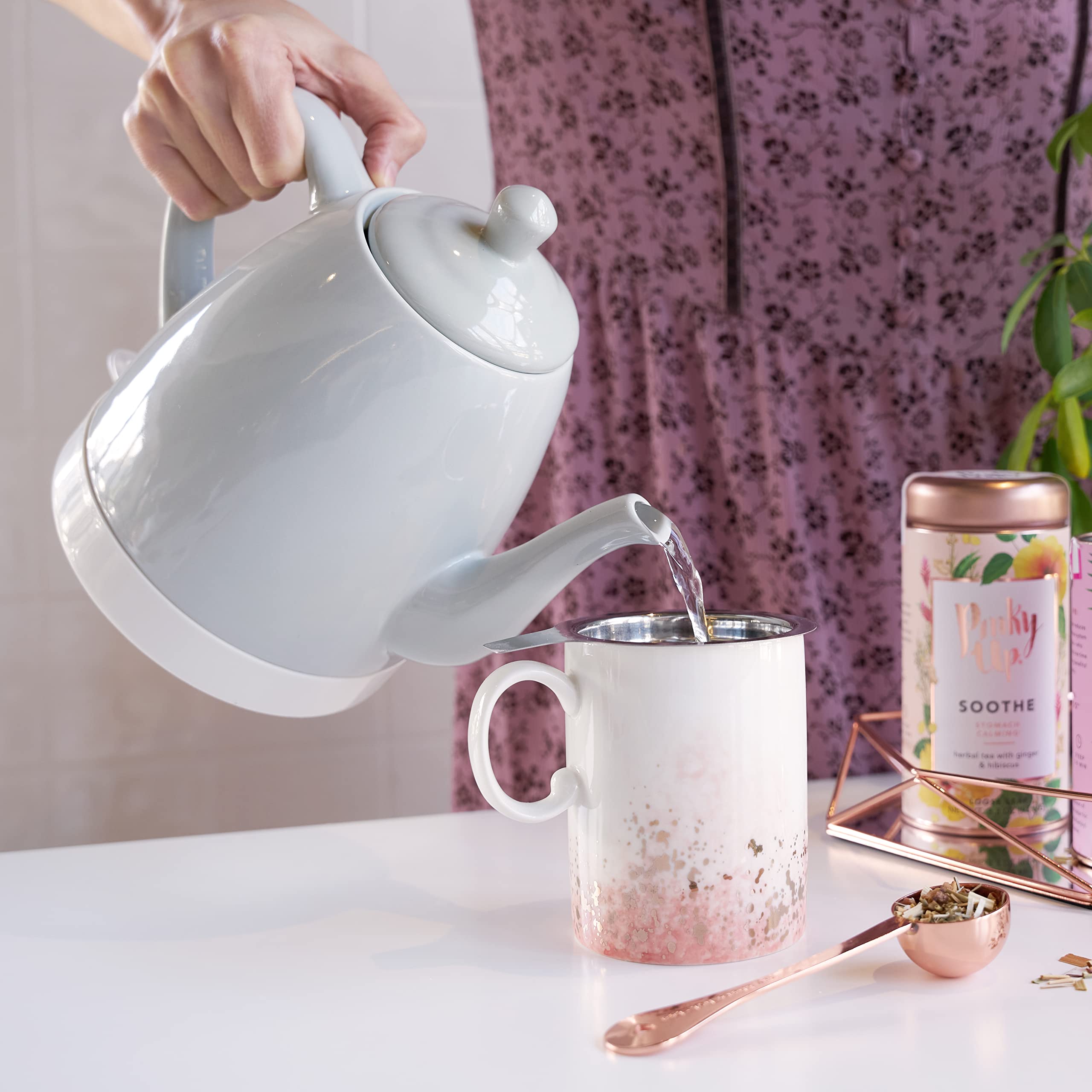 Premium Pink Up Noelle 1.5L Electric Gooseneck Kettle - Fast Boiling Ceramic Tea Kettle with Auto Shut-Off & Cordless Design - Perfect for Pour Over Coffee, Tea Brewing & Hot Water Dispensing - Ideal for Home, Office & Kitchen Use