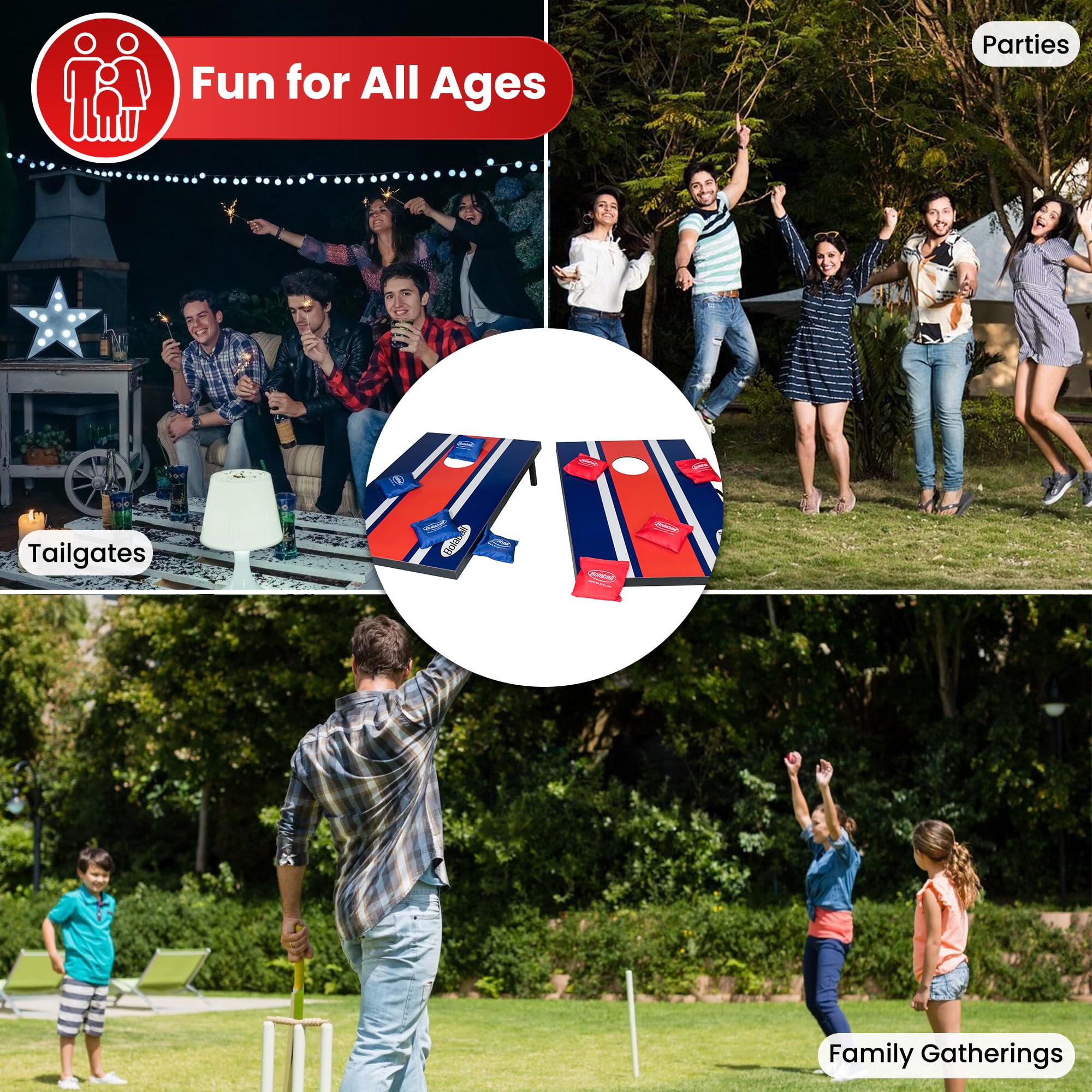 Premium Cornhole Board Set with 8 Bean Bags - 2x3 Feet Portable Wooden Cornhole Game for Adults & Kids - Perfect for Backyard, Tailgating, BBQ Parties & Outdoor Family Fun