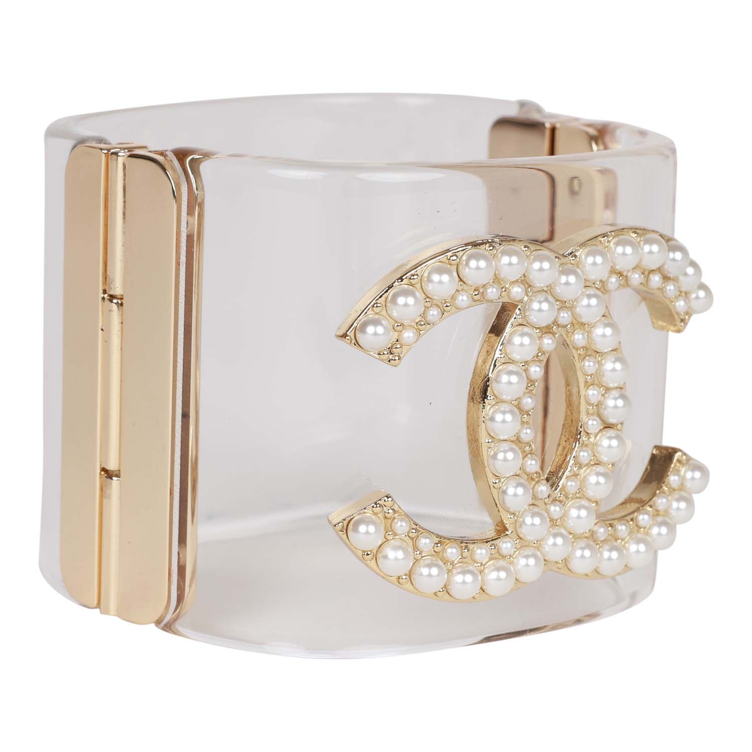 Chanel Lucite Pearl CC Cuff Bracelet - Luxury Fashion Jewelry for Women, Elegant Pearl & Crystal Design - Perfect for Parties, Weddings & Special Occasions