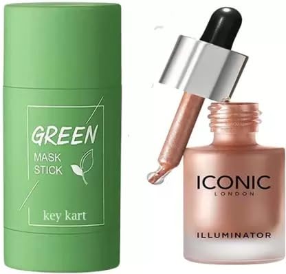 FITBYTE Professional Oil Control & Anti-Acne Green Tea Clay Mask Stick - Purifying Face Mask with Illuminator, Combo Pack of 2 - Perfect for Oily & Acne-Prone Skin Care Routine