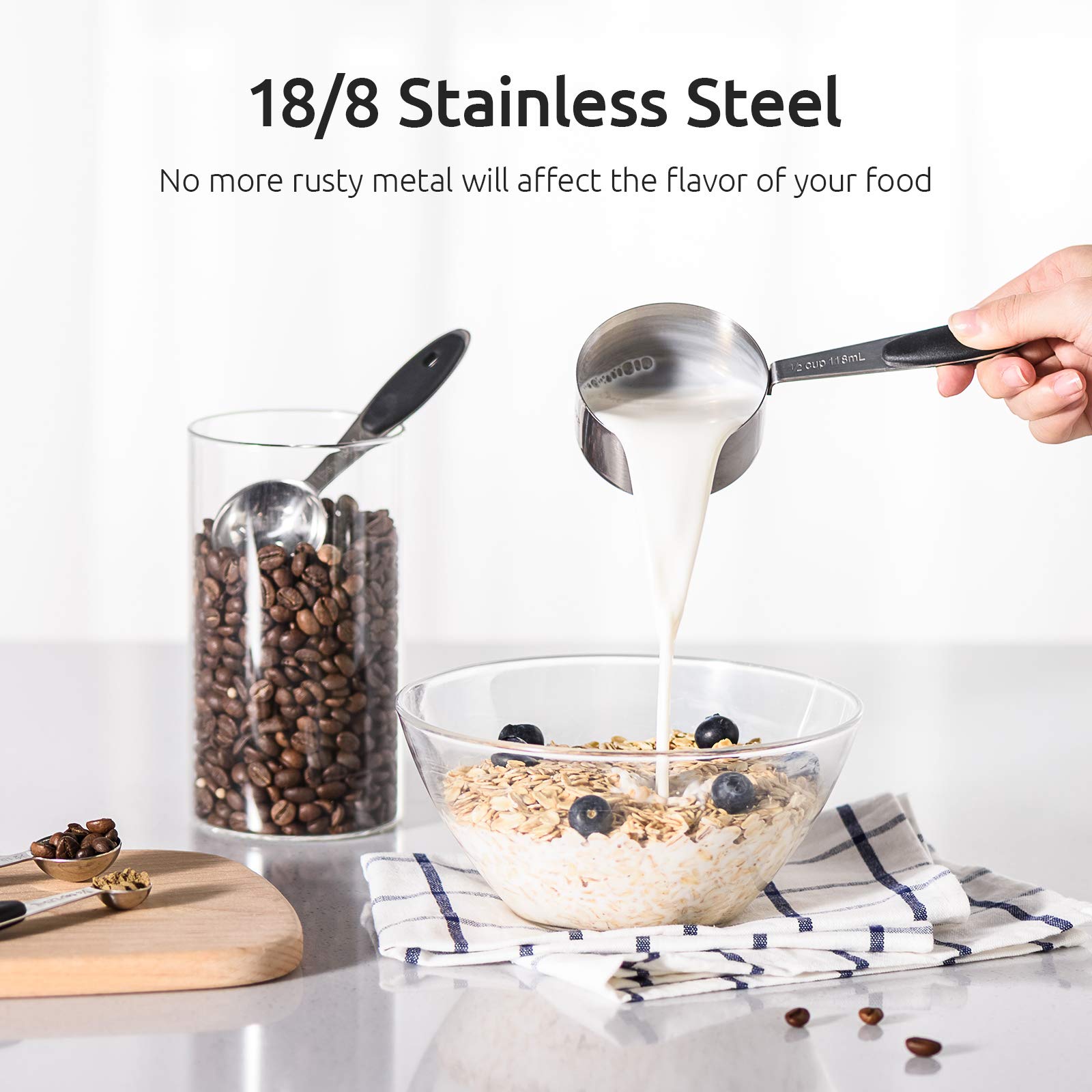 U-Taste 10-Piece 18/8 Stainless Steel Measuring Cups and Spoons Set with Upgraded Thick Handle - Black - Perfect for Baking, Cooking & Meal Prep