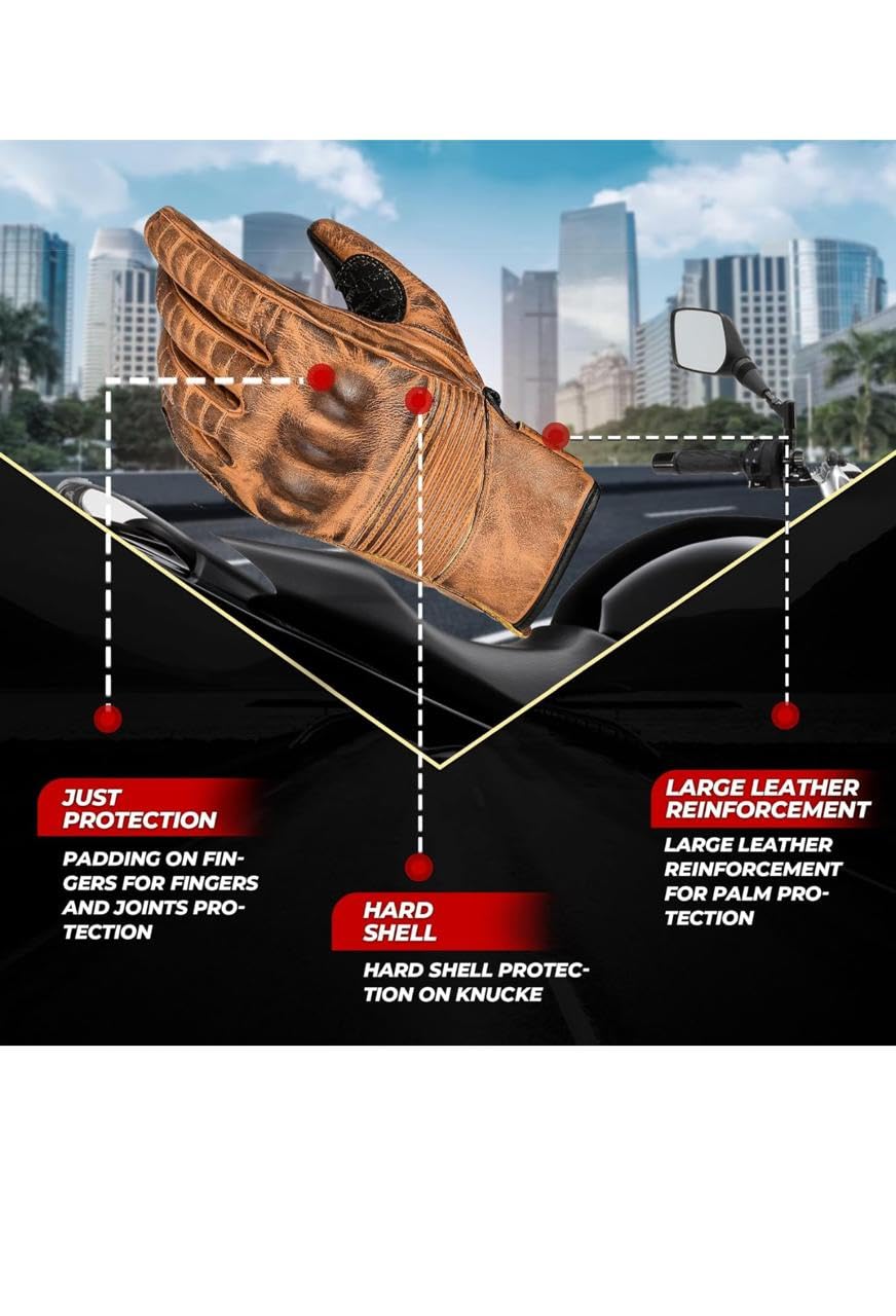 Men's Leather Motorcycle Gloves - Touchscreen & Non-Slip for All Weather Riding