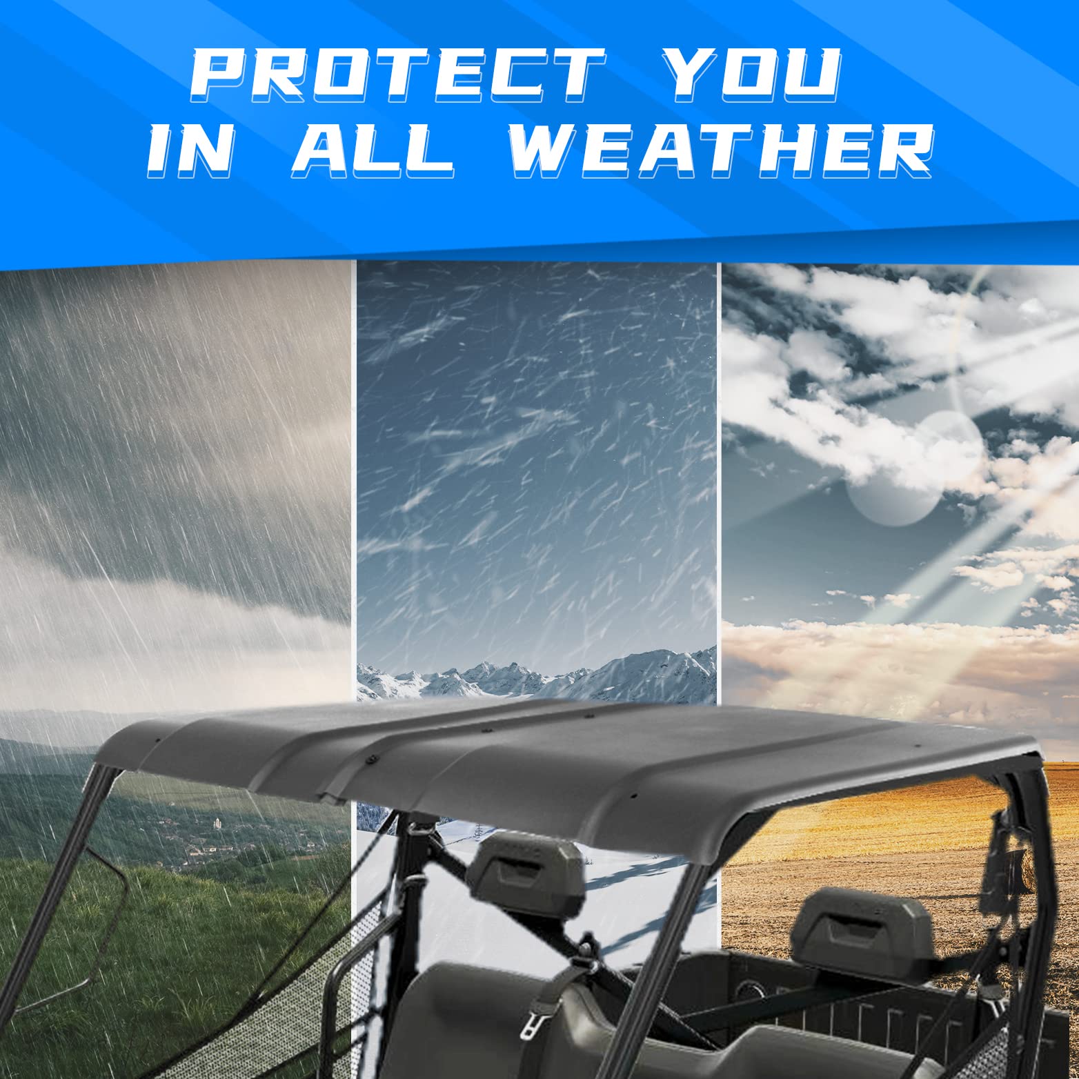 KEMIMOTO 570 Full Size Hard Plastic Sport Roof - 2-Piece Design for 2016-2025 Polaris Ranger 570 | Durable ATV UTV Accessory for Off-Roading & Outdoor Adventures