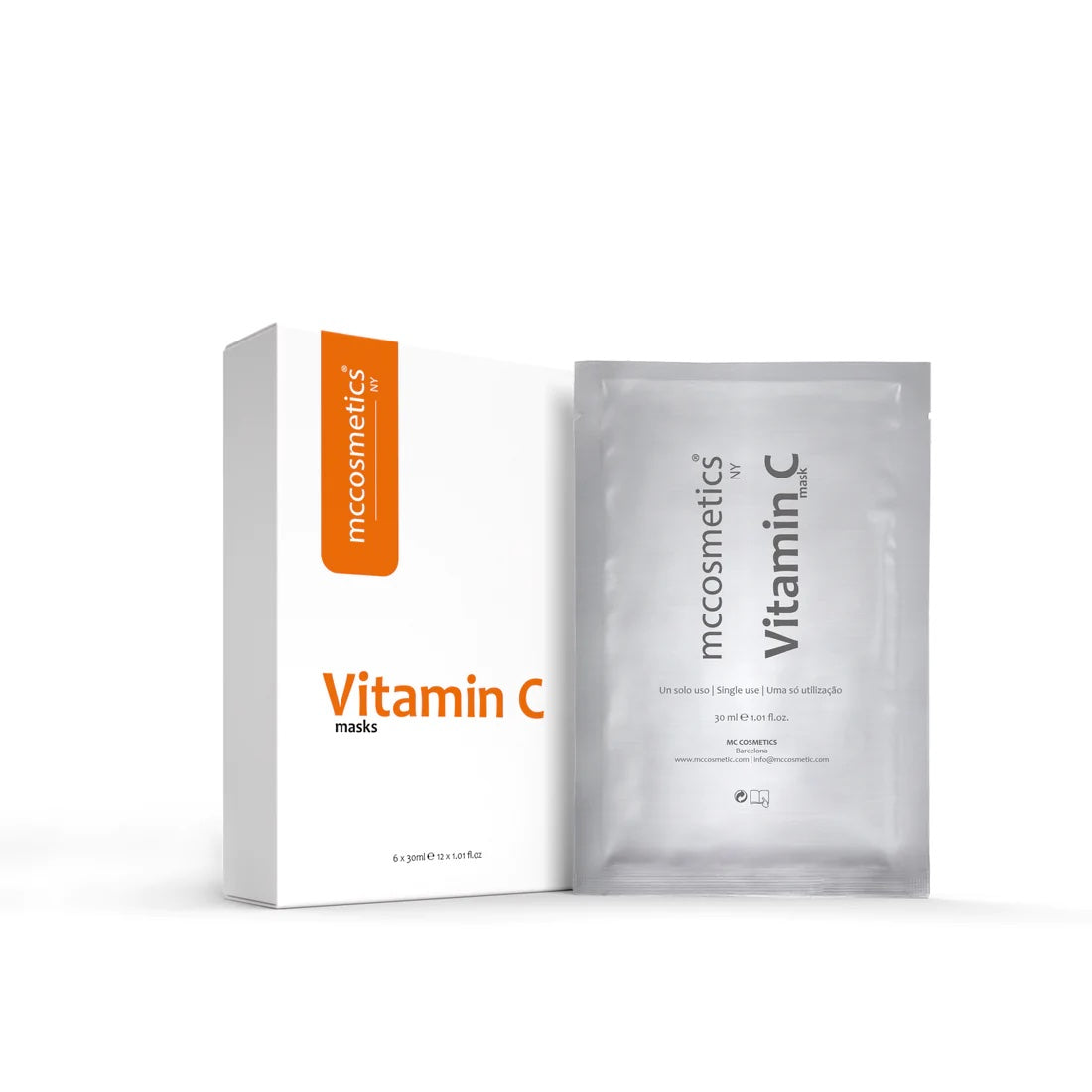 MCCosmetics NY Vitamin C Face Mask with Ascorbic Acid & Collagen - Antioxidant & Revitalizing Sheet Mask for Brightening & Anti-Aging - Perfect for Daily Skincare Routine & Spa Night