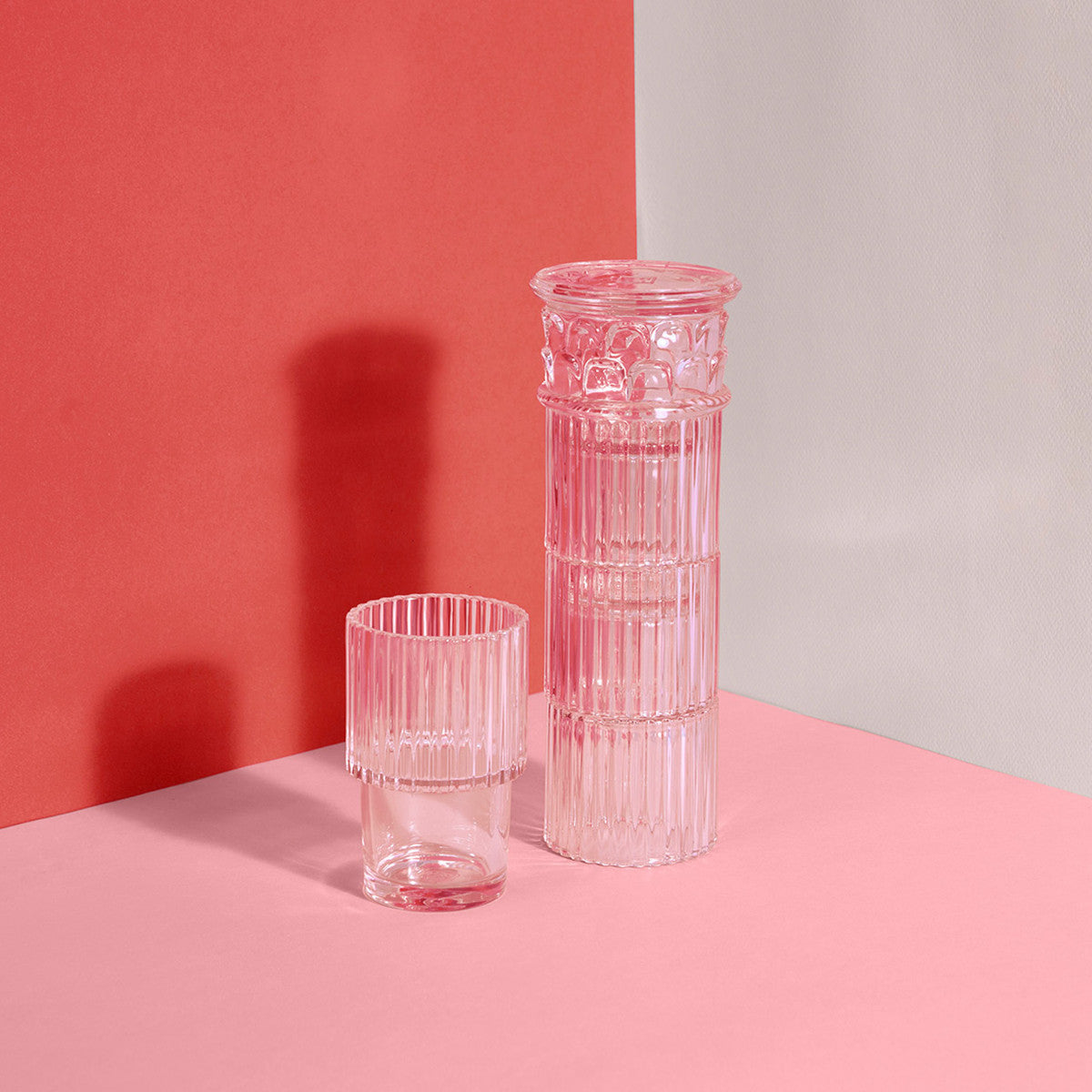 Athena Stacking Glasses Set - 12oz Pink Drinking Cups for Cocktails, Juice & Iced Coffee | Dishwasher Safe Glassware for Parties, Weddings & Home Bar Use