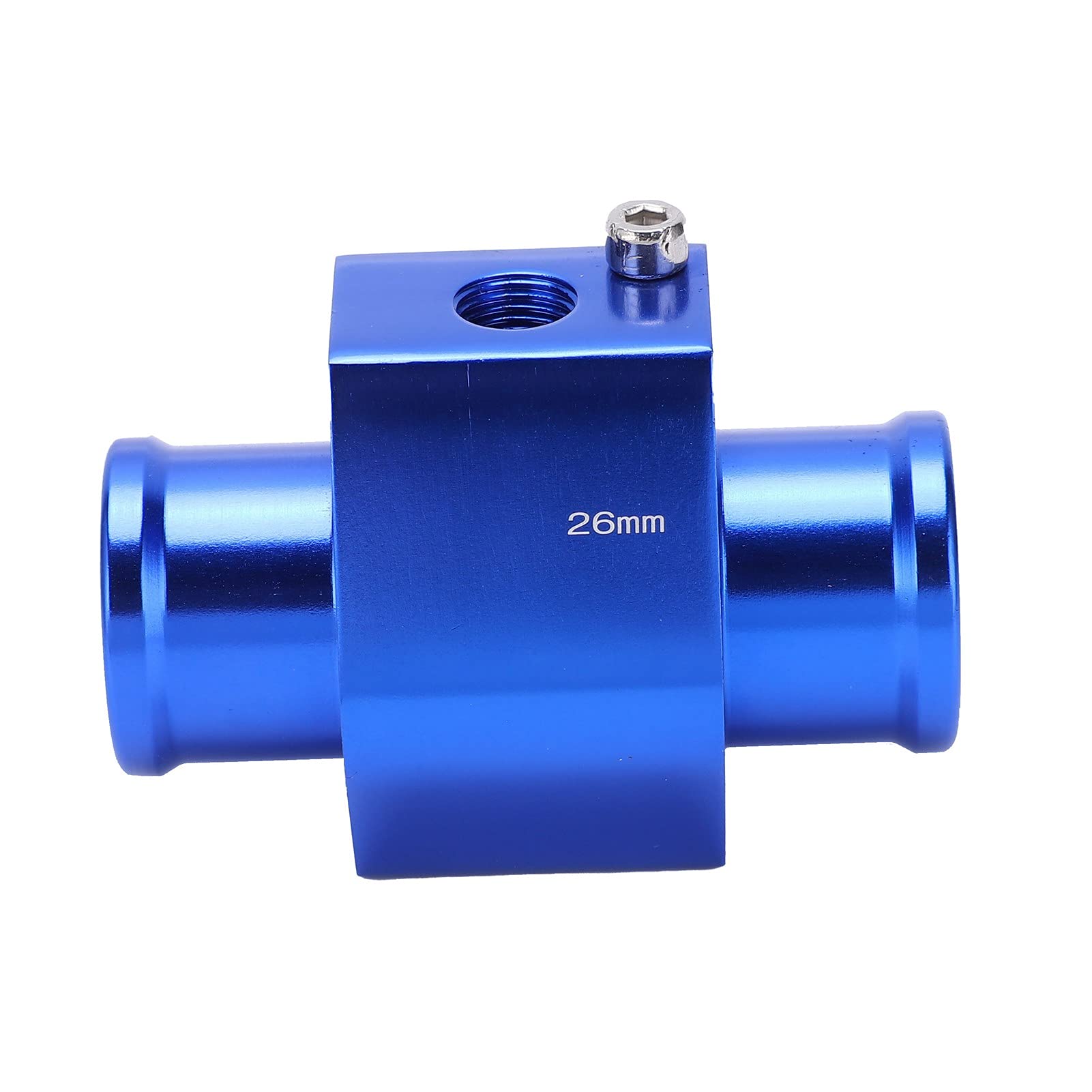 Universal Aluminum Water Temperature Joint Pipe Sensor Gauge - 26mm Blue Radiator Hose Adapter with Clamps for Car, Truck & Motorcycle Engine Cooling Systems