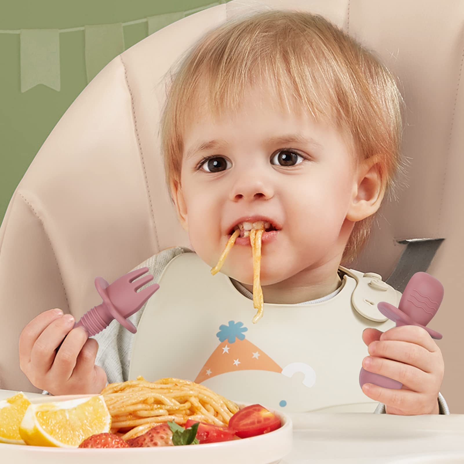 Classycoo Baby Fork and Spoon Set - 2 Pack Toddler Utensils with Easy Grip Handle, Soft Silicone Self-Feeding Cutlery for Babies 6+ Months | Perfect for Baby-Led Weaning, First Foods & Independent Eating Practice at Home or On-The-Go