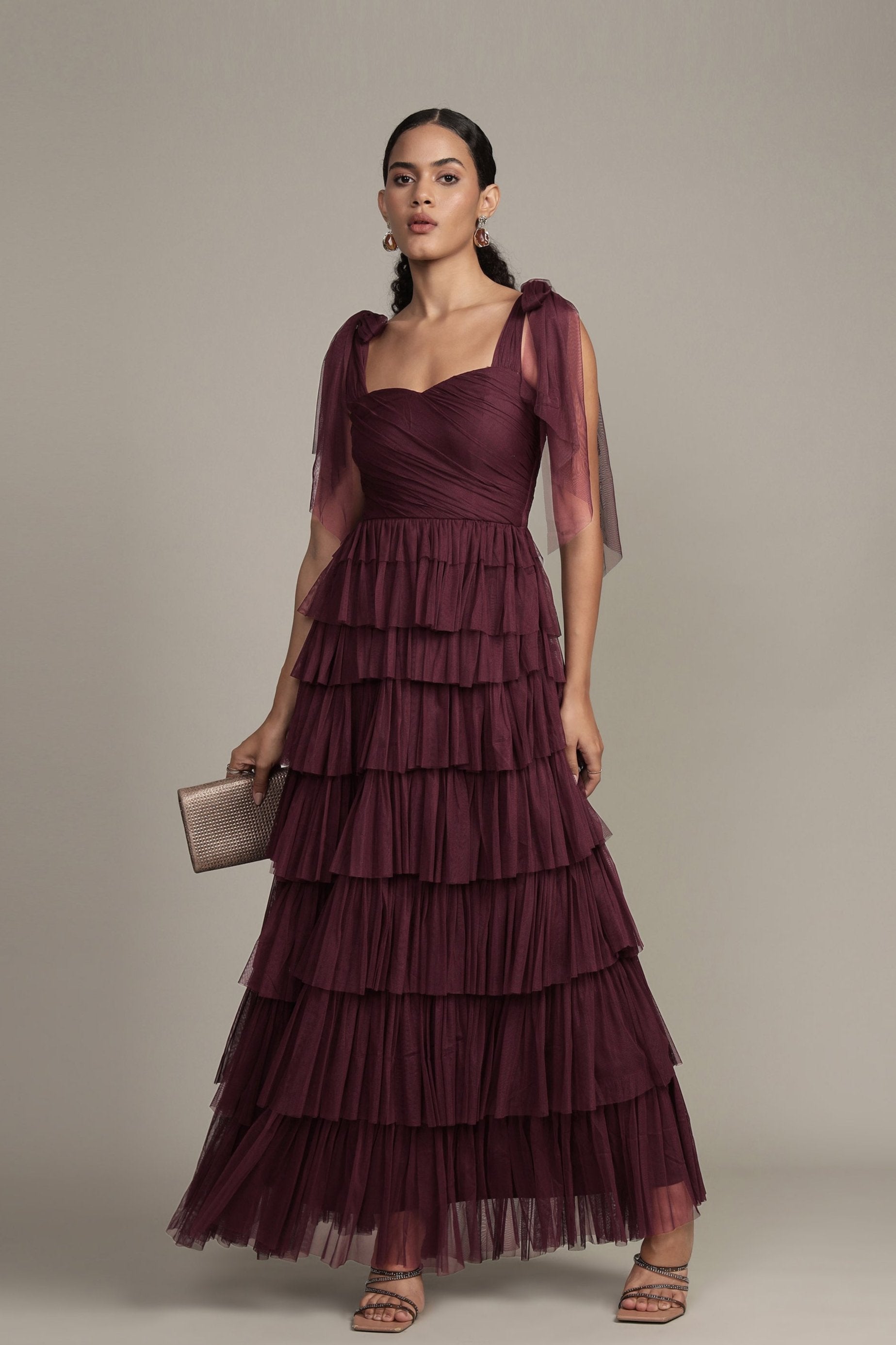 Ophelia Plum Maxi Dress with Tie Detail - Flowy Long Summer Dress for Women, Elegant Boho Chic Style, Perfect for Beach, Vacation, and Casual Outings