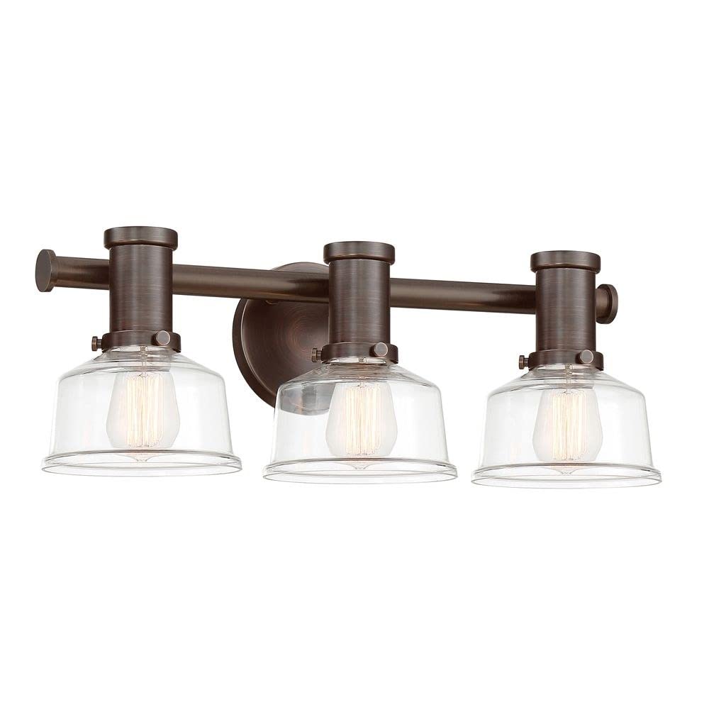 Designers Fountain 96503-SCB Carson Three Light Wall Sconce - Satin Copper Bronze Finish with Clear Glass Shade for Bedroom, Living Room, or Hallway Lighting