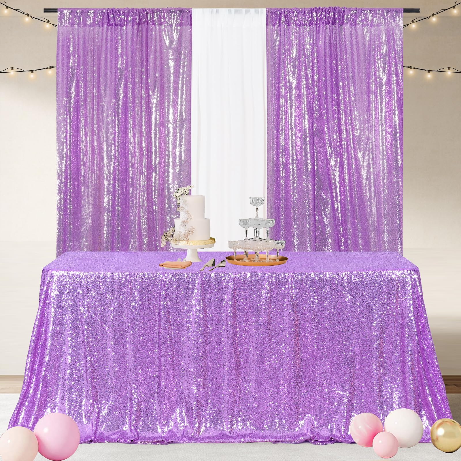 Poise3EHome 60x102 Inch Lavender Sequin Tablecloth - Sparkly Rectangle Fabric Table Cover for Birthday, Wedding, Party, Baby Shower & Christmas Decorations - Perfect for Holiday Dinners, Special Events & Festive Home Decor