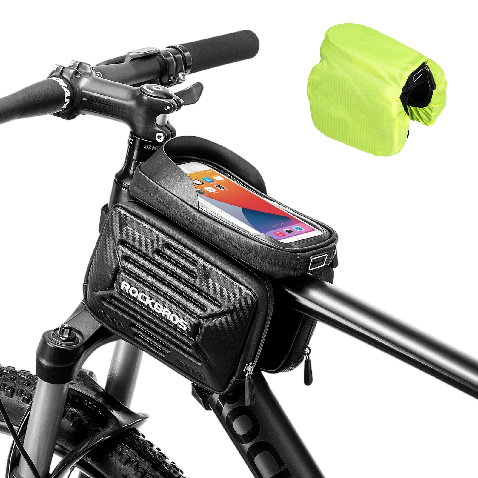ROCKBROS Waterproof Bike Frame Bag - Phone Holder for Bicycles Fits Phones Up to 6.2 Inches, Durable Cycling Accessories for iPhone & Android - Perfect for Road Biking, Mountain Cycling & Commuting