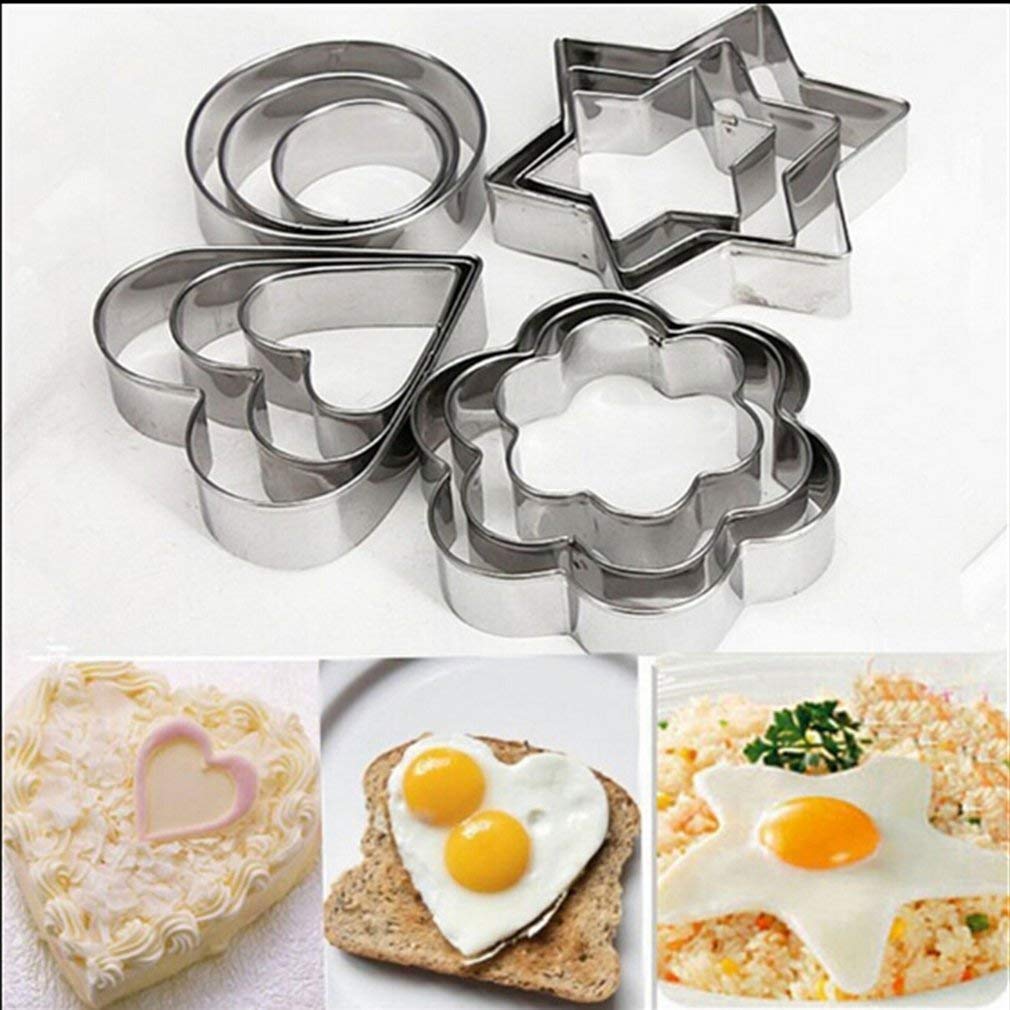 12-Piece Stainless Steel Cookie Cutter Set - Heart, Flower, Star & Round Shapes for Baking Dough, Cookies, Fondant, Brownies - Perfect for DIY Desserts, Cake Decorating & Holiday Baking
