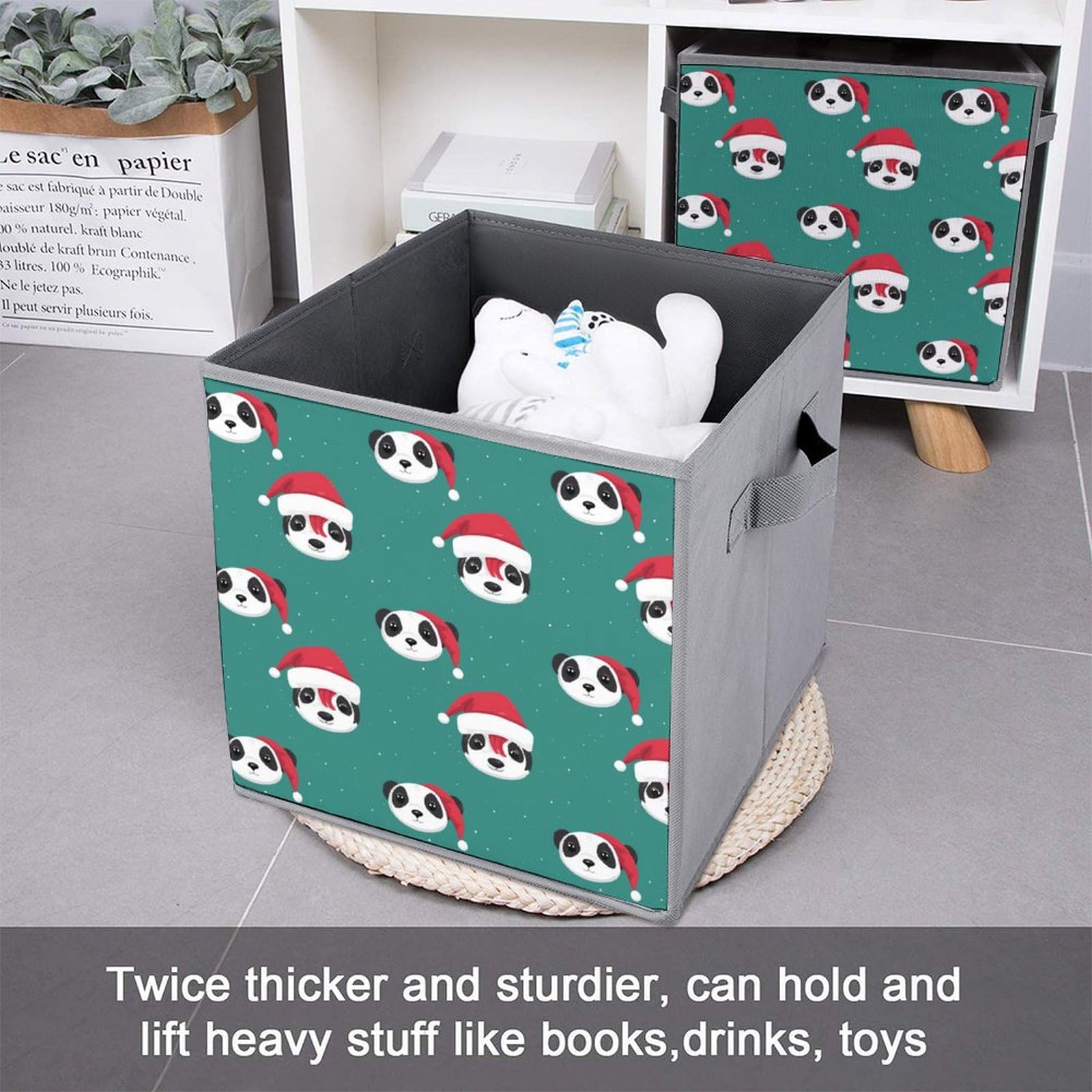 Christmas Panda Foldable Storage Cubes - 6PCS Organizers with Handles for Home & Office