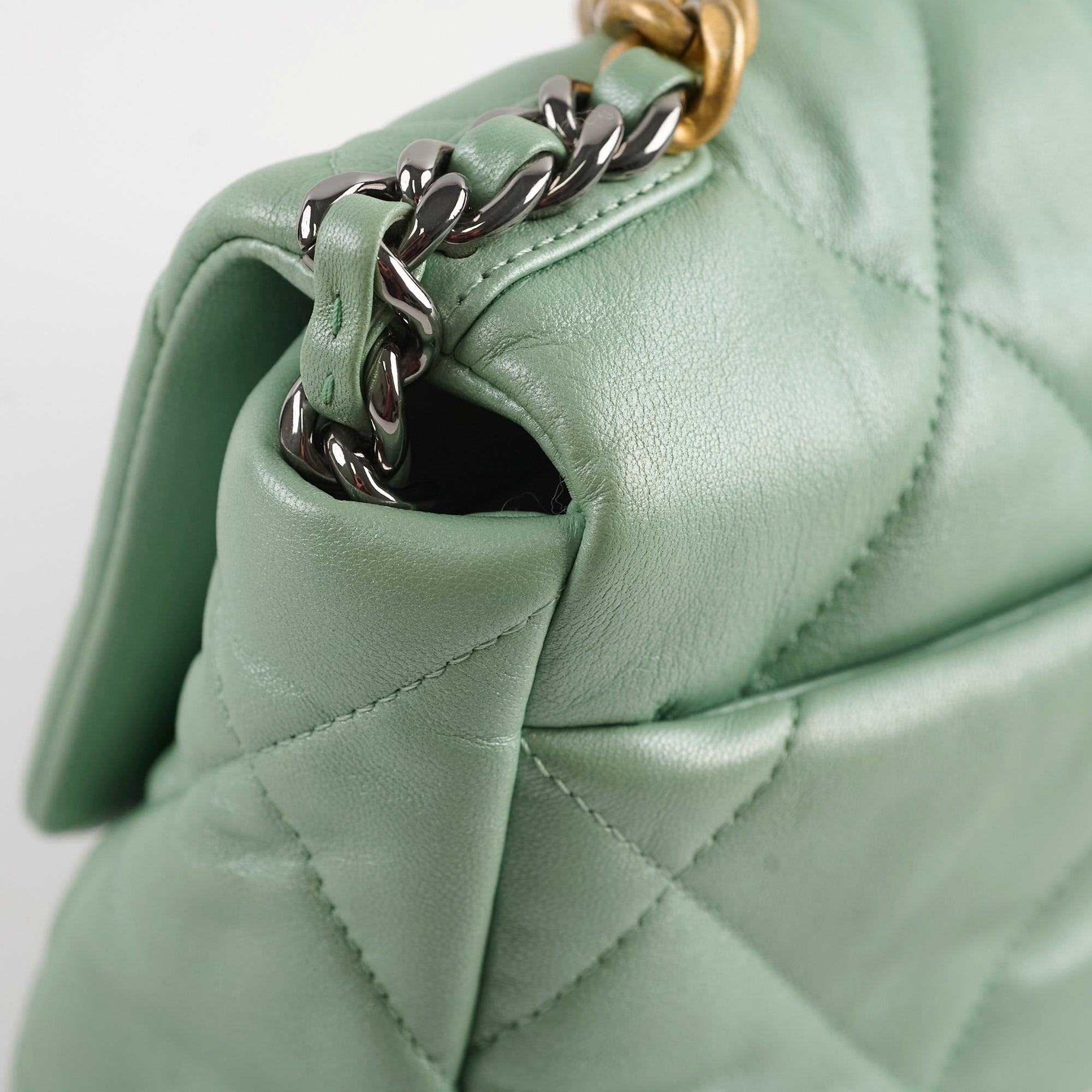 Chanel Small 19 Handbag Iridescent Green Leather Crossbody Bag with Microchip - Perfect for Evening Parties, Date Nights & Luxury Fashion Accessories