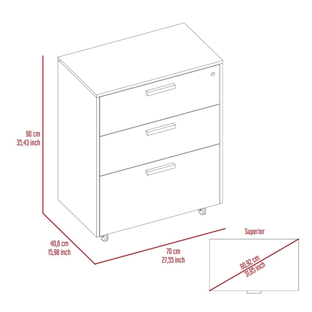 Tuhome Black Storage Base Cabinet with 3 Drawers, Casters, Mobile & Soft Close - Full Extension for Kitchen, Bathroom or Office Organization