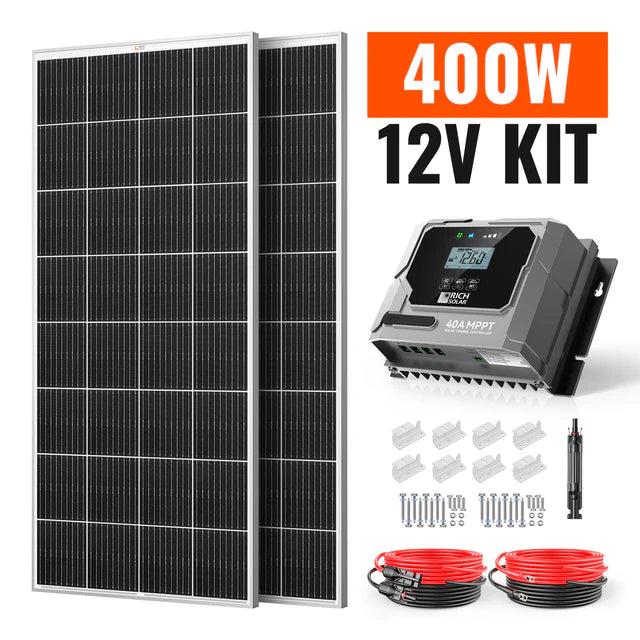 Rich Solar 400 Watt Solar Panel Kit with Charge Controller - Off Grid Power for RV, Boat, Cabin & Emergency Backup