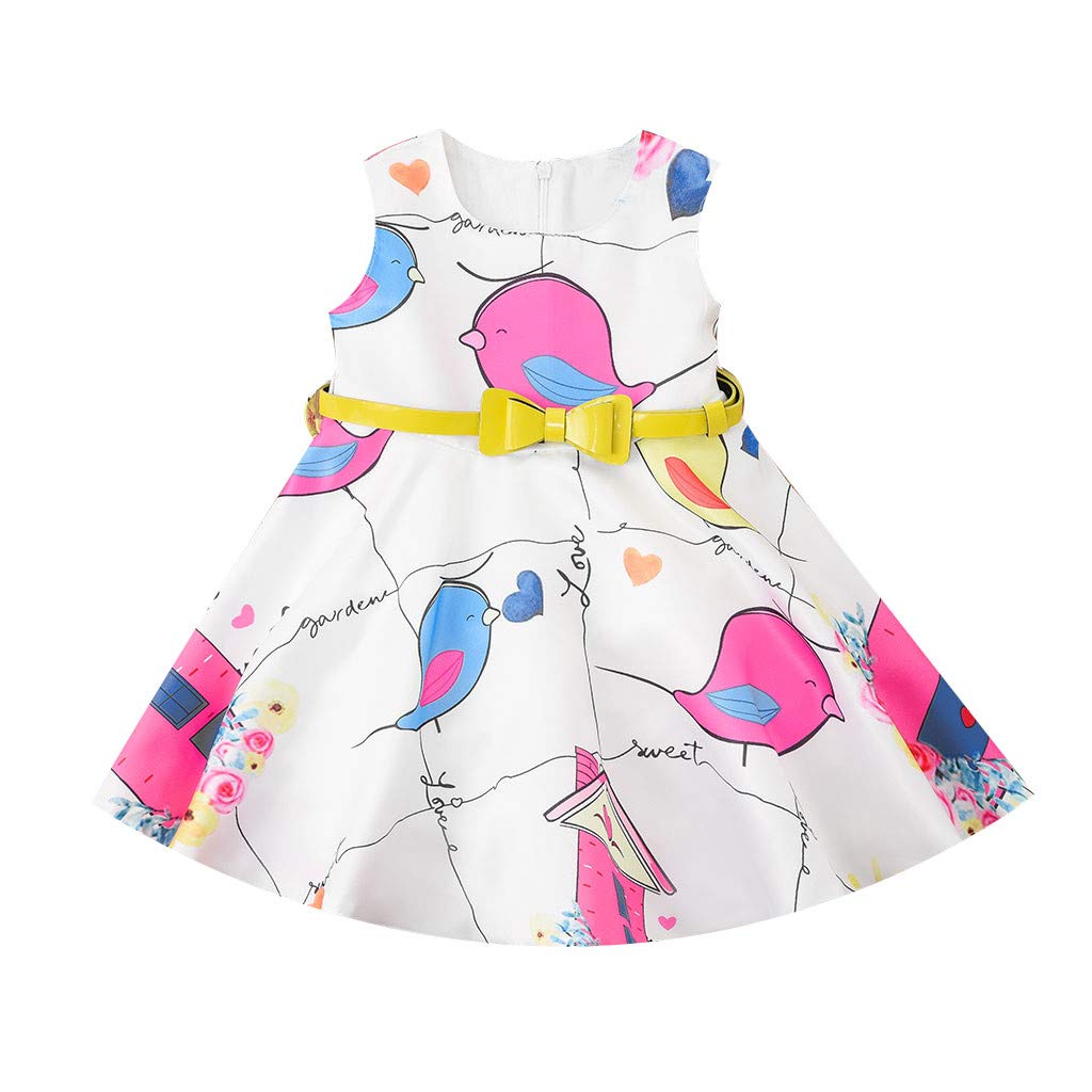 Girls Sleeveless Princess Tutu Dress with Bird Print - Toddler Baby Dress Short Sleeve Outfit for Birthday Party, Photo Shoot & Special Occasions