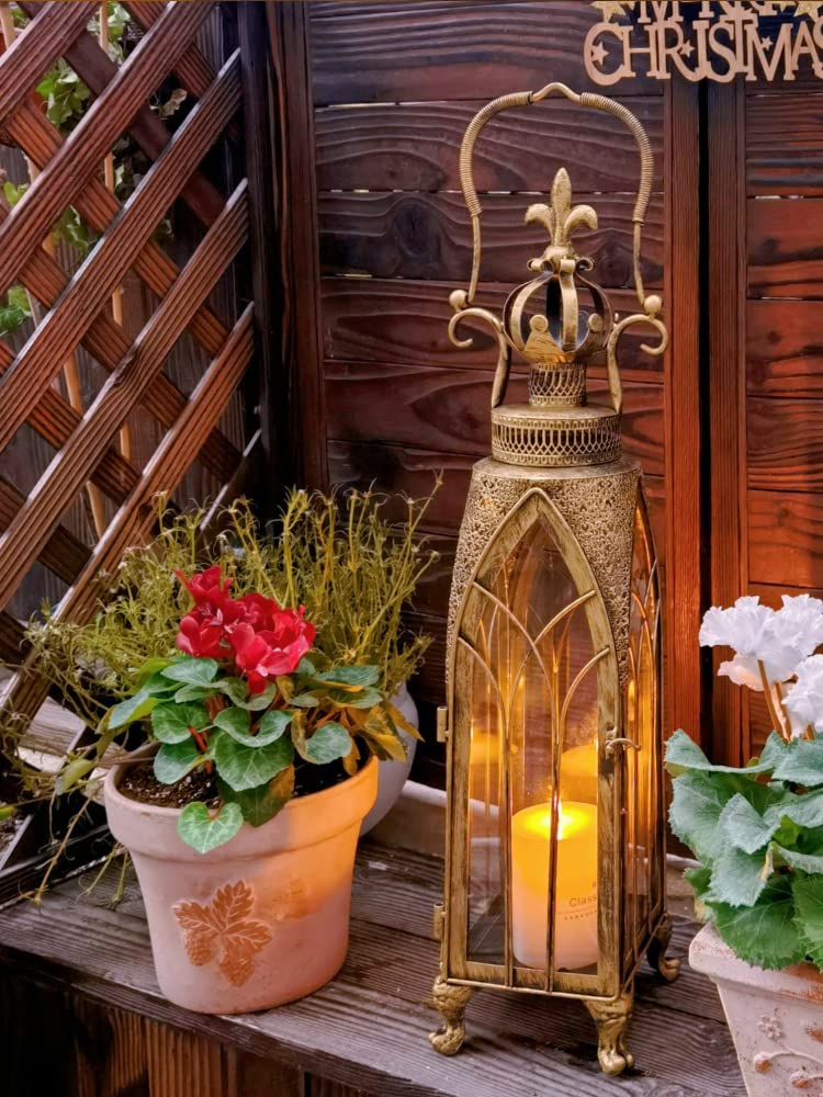 27.5 Inch Large Farmhouse Metal Hanging Candle Lantern with Clear Glass - Rustic Home Decor for Living Room, Garden, Patio, Wedding & Outdoor Events
