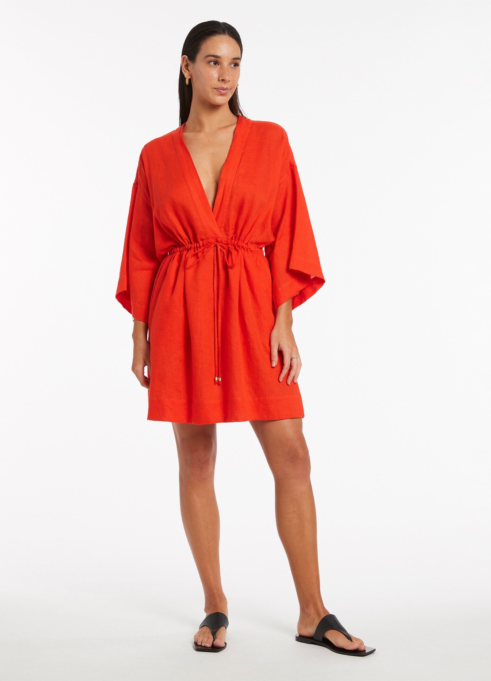 Stylish Jetset Gather Front Kaftan Dress - Fiamma Collection | Boho Chic Beach Cover Up, Poolside Lounge & Summer Vacation Outfit