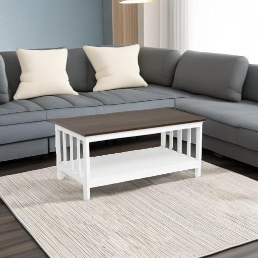Farmhouse Coffee Table with Shelf - 40 Inch White Wooden Living Room Table for Rustic Home Decor | Perfect for Living Room, Lounge & Farmhouse Style Spaces