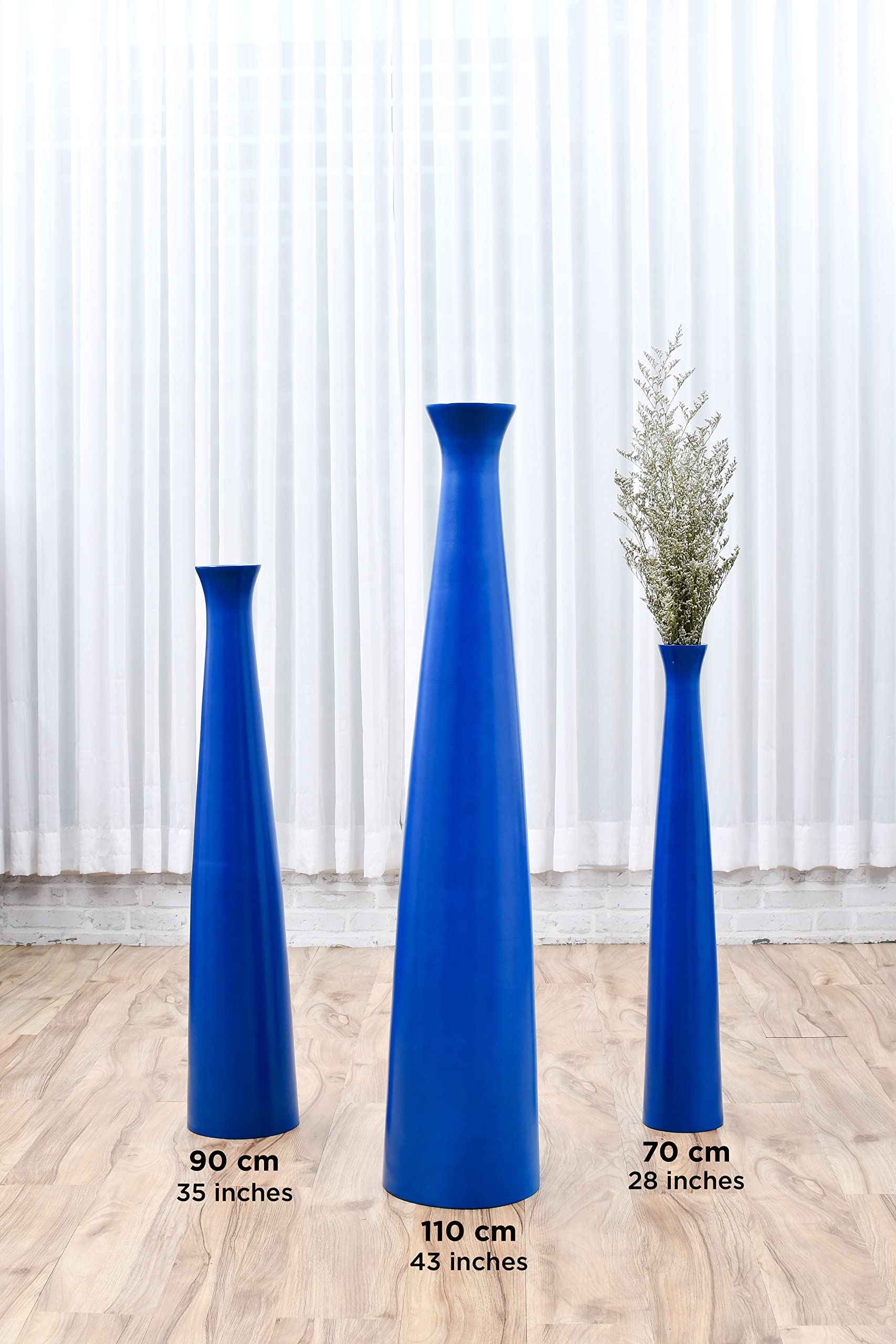 Leewadee 36 Inch Large Blue Wooden Floor Vase - Farmhouse Home Decor for Flowers, Fake Plants & Pampas Grass - Perfect for Living Room, Entryway & Wedding Decor