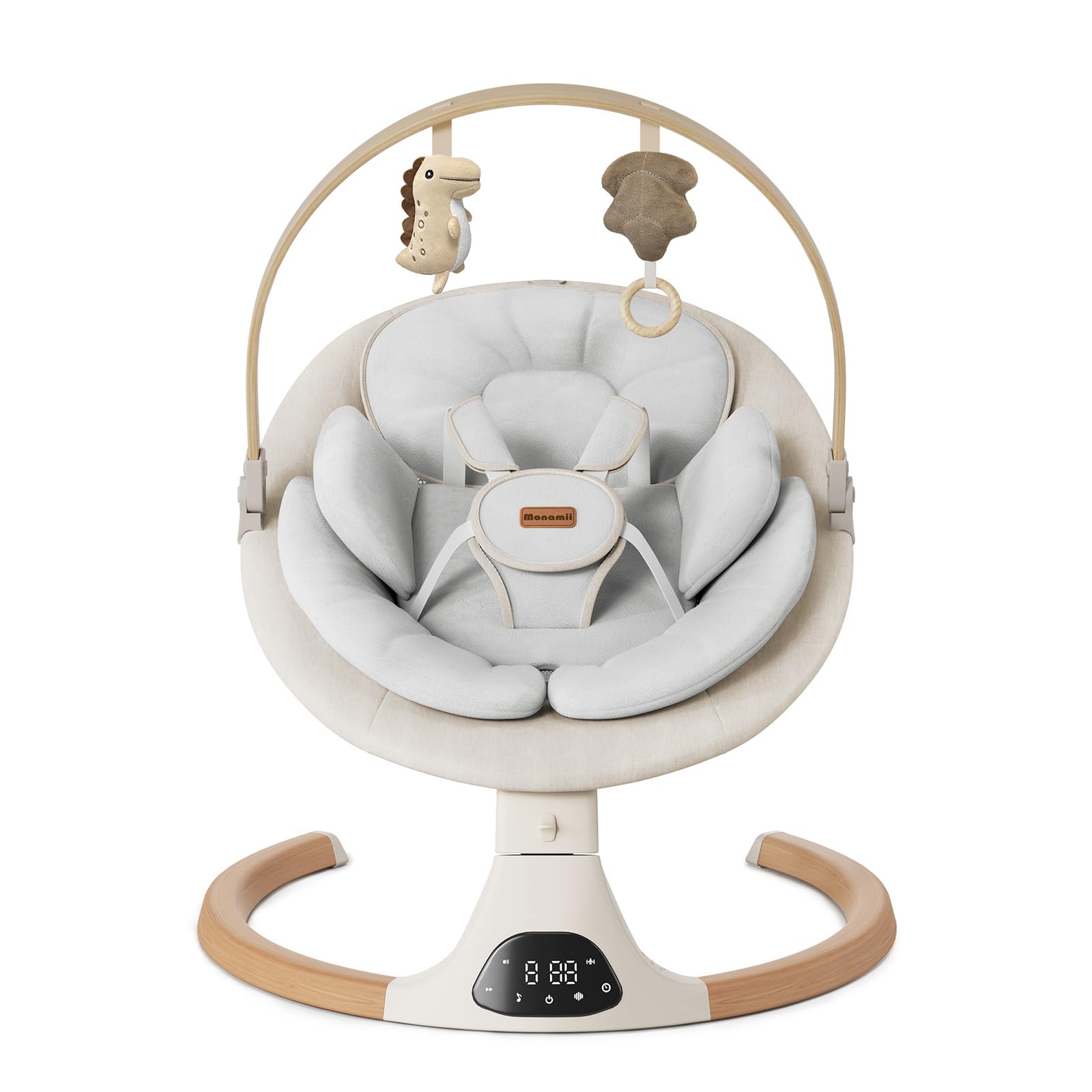 Monamii Bluetooth Baby Swing with Music Speaker - 5 Speed Adjustable, Remote Control, Portable Infant Swing for Indoor & Outdoor Use - Perfect for Newborns & Toddlers (Beige) - Ideal for Nursery, Travel & Playtime