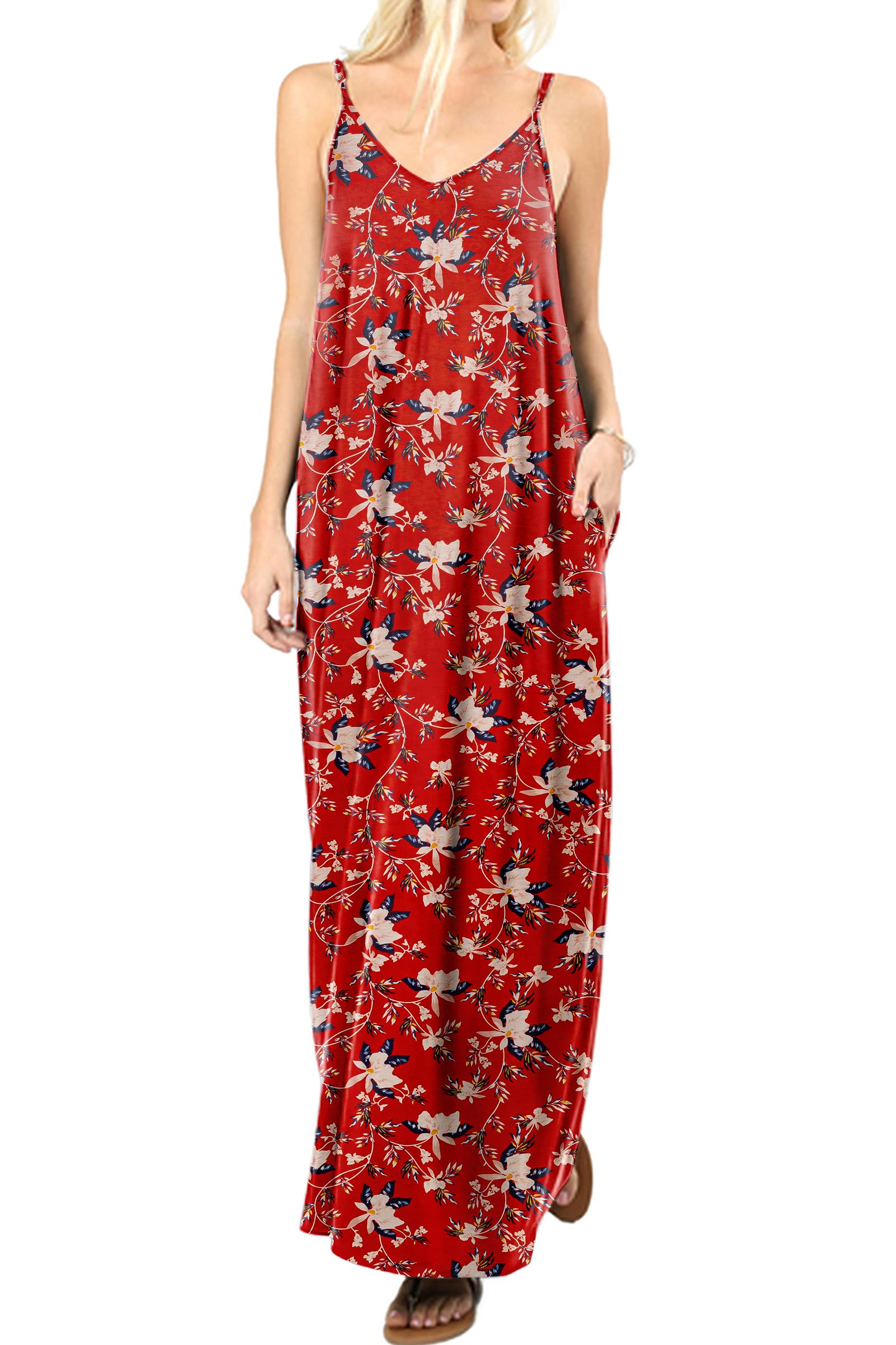 Levaca Women's Casual Summer Beach Maxi Dress with Pockets - Flowy Long Sundress for Vacation, Pool Party & Boho Outfit