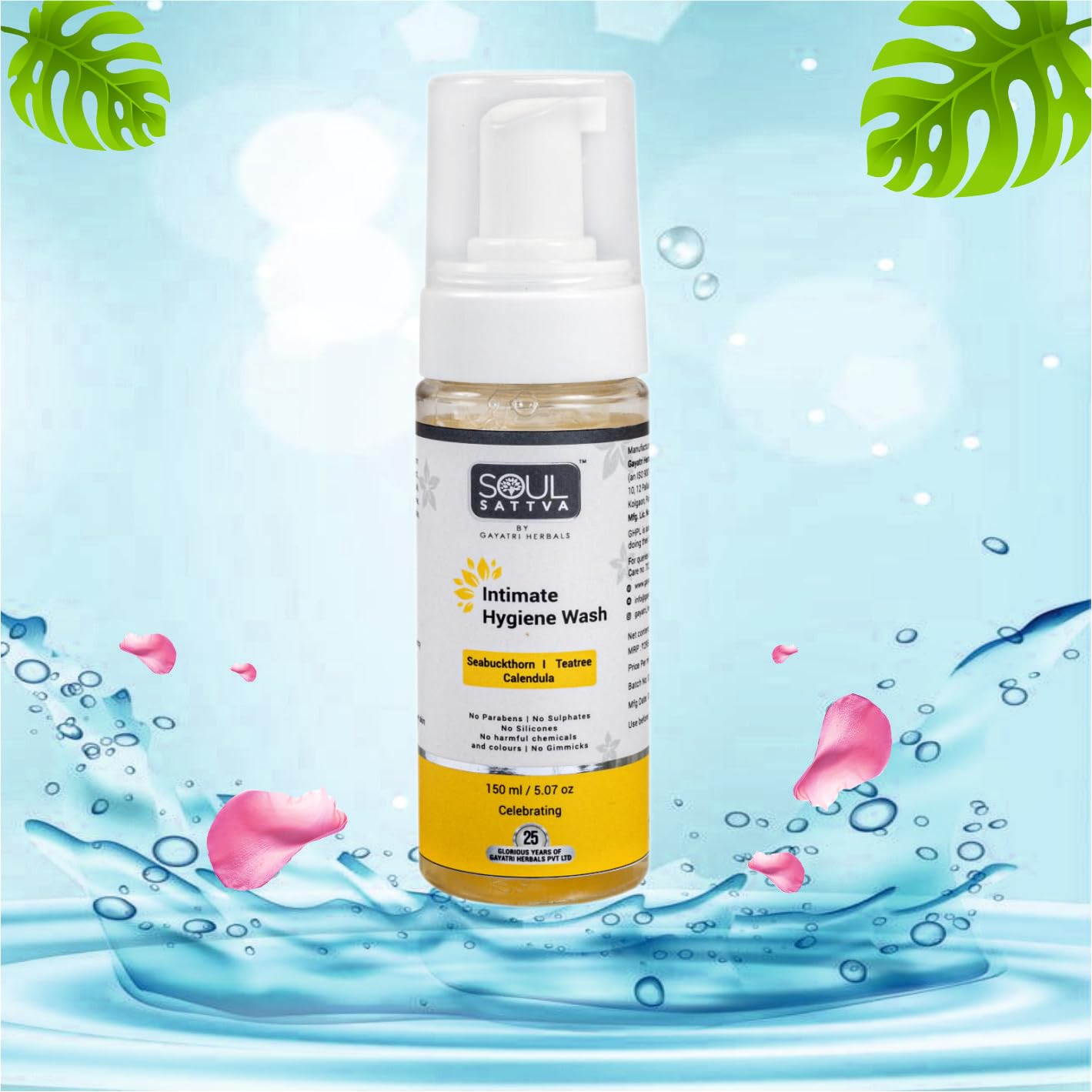 Soul Sattva Intimate Hygiene Wash for Women - 150ml | pH Balanced Feminine Wash | Gentle Cleansing for Sensitive Skin | Daily Use for Freshness & Comfort