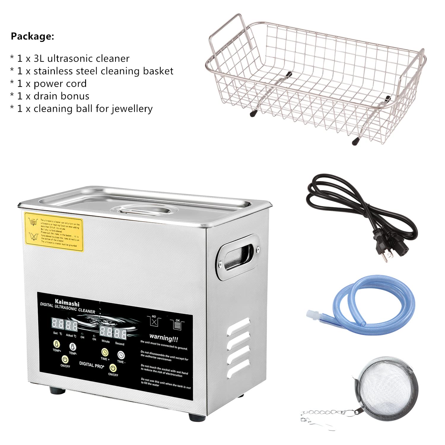 Professional 3L Ultrasonic Cleaner with Digital Timer & Heater - Jewelry, Small Parts, Lab Equipment Cleaning | Perfect for Home, Dental Clinics & Electronics Repair Shops
