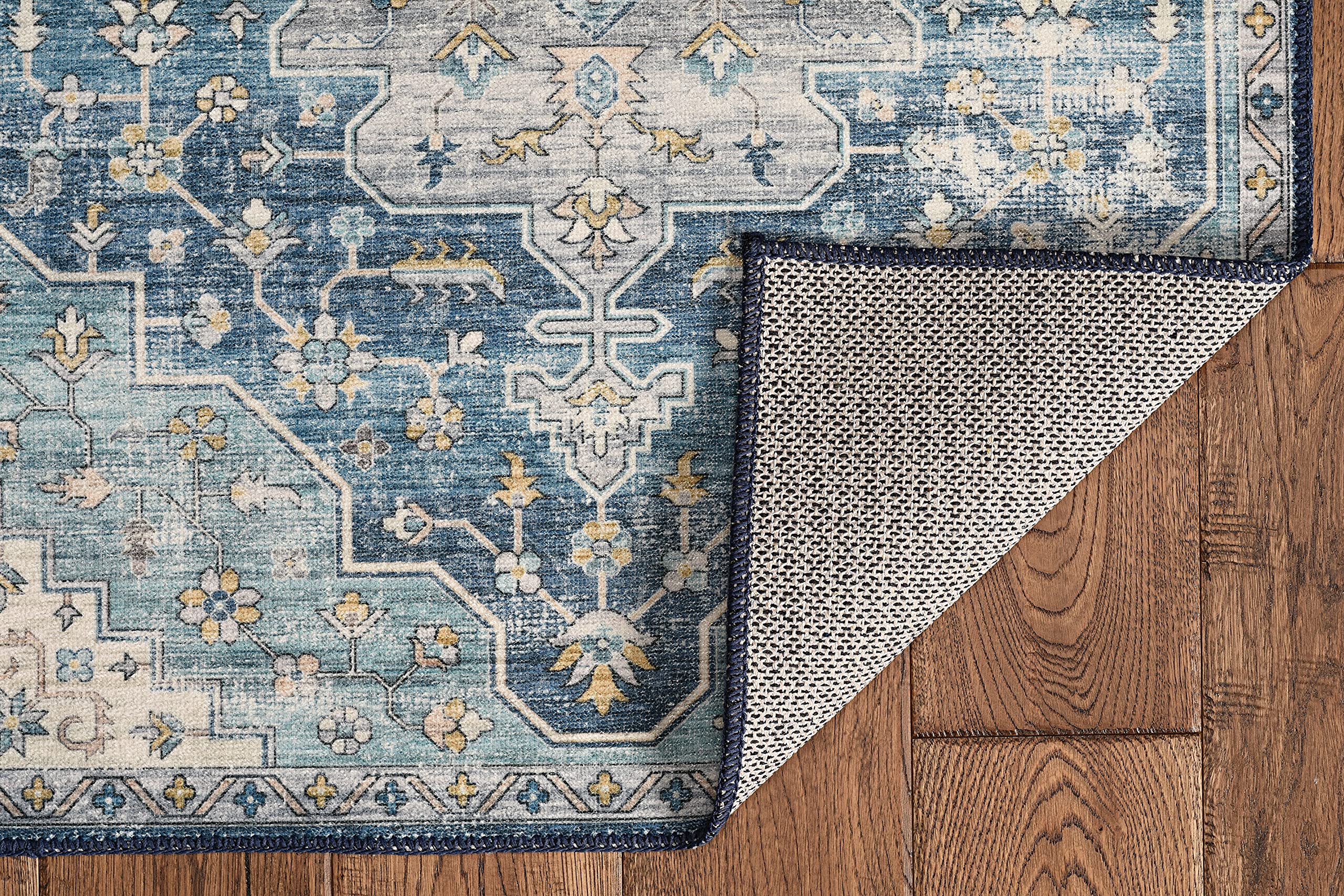 Linon Home Decor Washable Area Rug 5' x 7' - Firenze Teal & Ivory Indoor/Outdoor Rug - Perfect for Living Room, Bedroom, Patio & High Traffic Areas