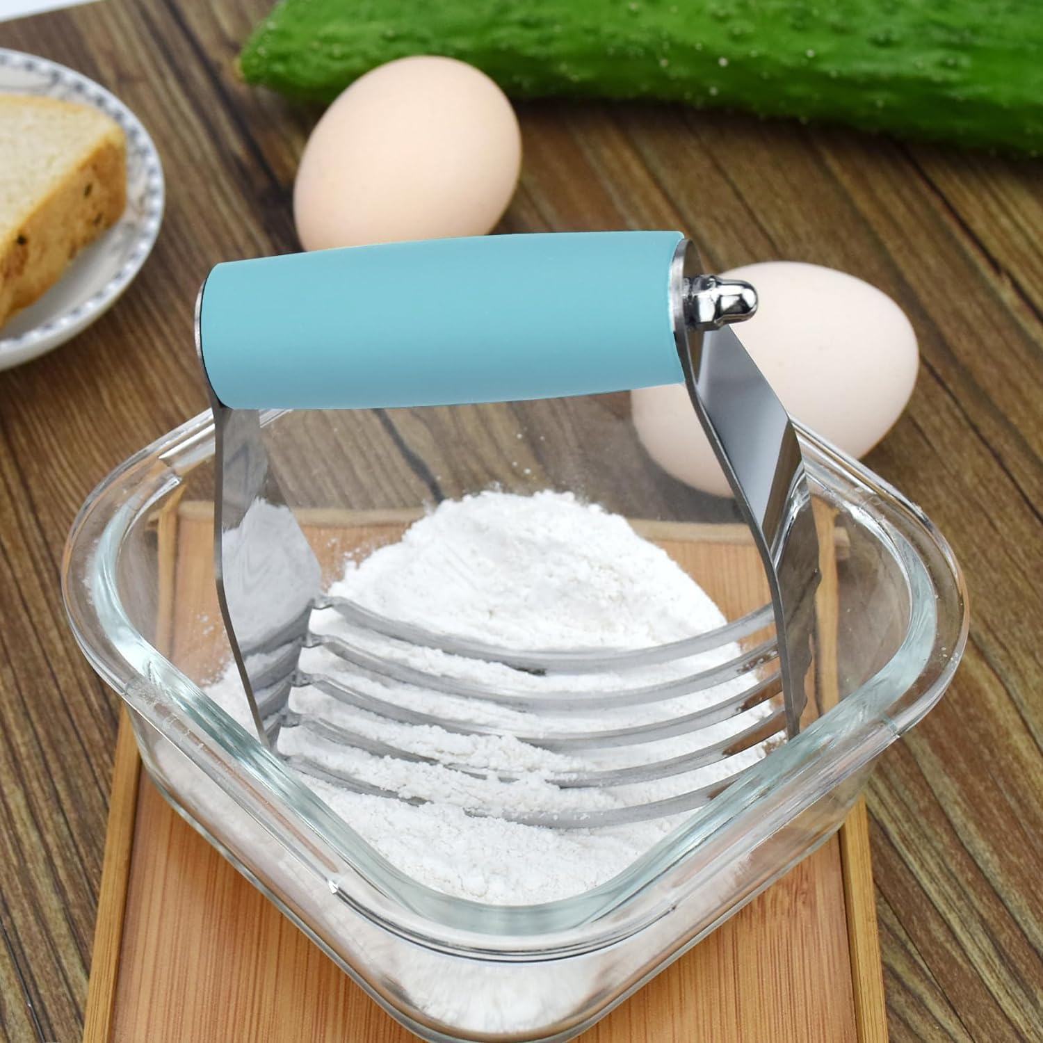 Professional Stainless Steel Pastry Cutter - Heavy Duty Dough Blender & Mixer for Baking, Pie Crust, Cookies | Sharp Manual Dough Cutter Tool with Ergonomic Handle (Blue) - Perfect for Home Bakers & Professional Chefs
