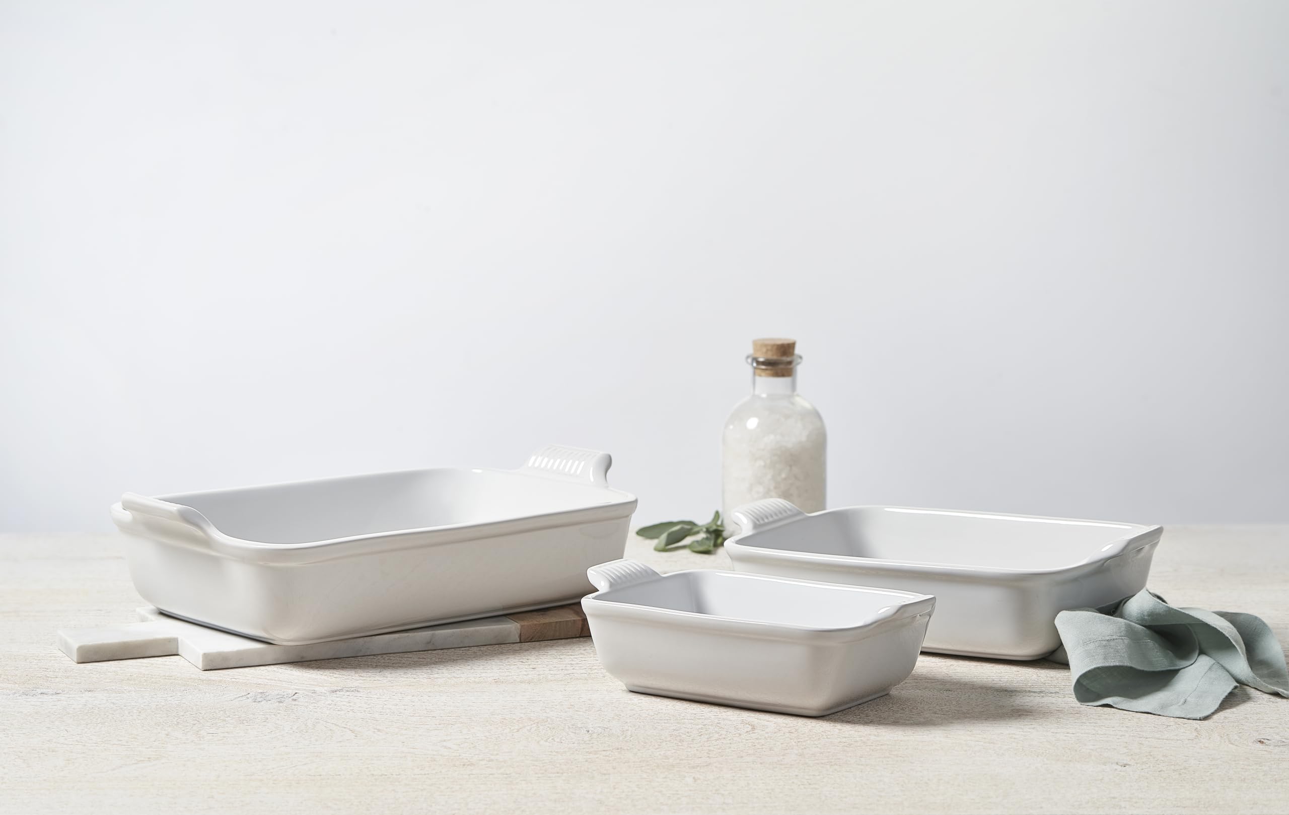 Le Creuset Stoneware Heritage Set - 3-Piece Rectangular Baking Dishes in Artichaut Green | Oven, Microwave & Dishwasher Safe | Perfect for Casseroles, Roasts & Desserts