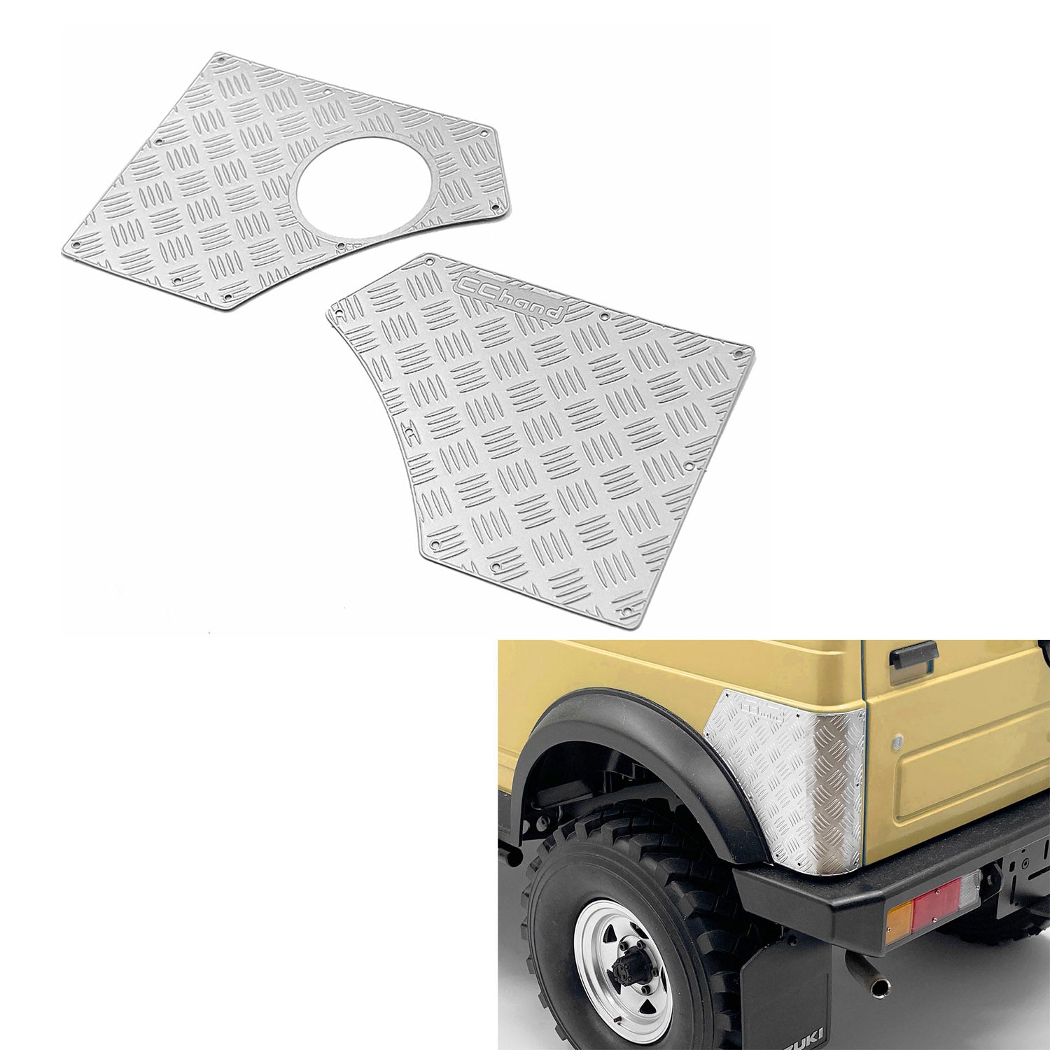 1 Pair CC Hand Metal Front Fender Diamond Plate for 1/6 Scale RC Capo Off-Road Vehicles - Crawler Car Upgrade Parts & DIY Model Accessories - Perfect for RC Rock Crawling, Trail Adventures & Custom Builds